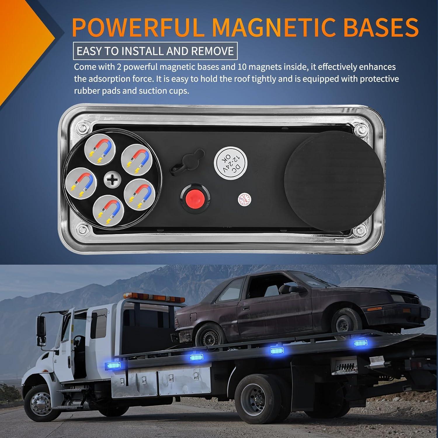 imageNilight 2PCS Blue Strobe Wireless Magnetic Lights Portable Warning Hazard Light Surface Mount Waterproof 5 Patterns for 12V 24V Off Road Eergency Vehicles