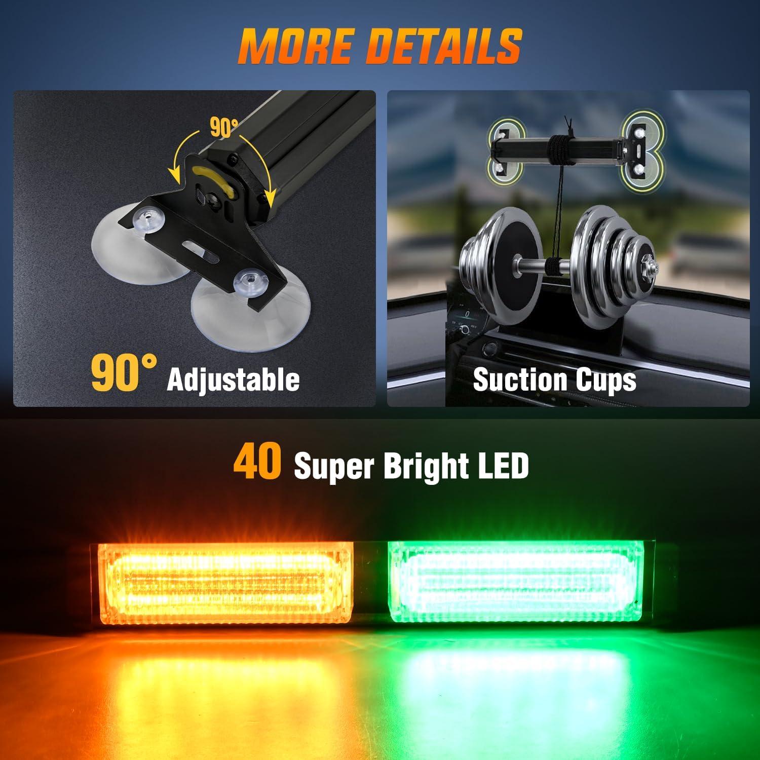 imageNilight 40LED Purple White Emergency Strobe Traffic Advisor Light Bar with Suction Cups Dash Safety Warning Hazard Flashing Lights Interior FrontRear Windshield for Trucks Construction VehiclesAmber Green