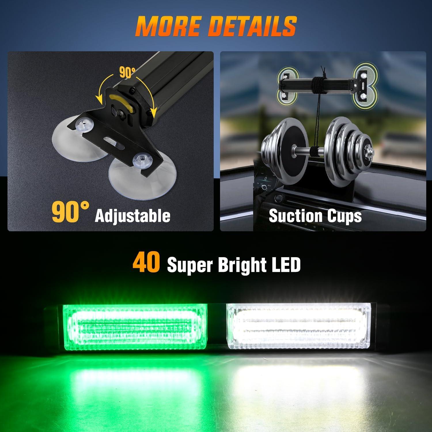 imageNilight 40LED Purple White Emergency Strobe Traffic Advisor Light Bar with Suction Cups Dash Safety Warning Hazard Flashing Lights Interior FrontRear Windshield for Trucks Construction VehiclesGreen White