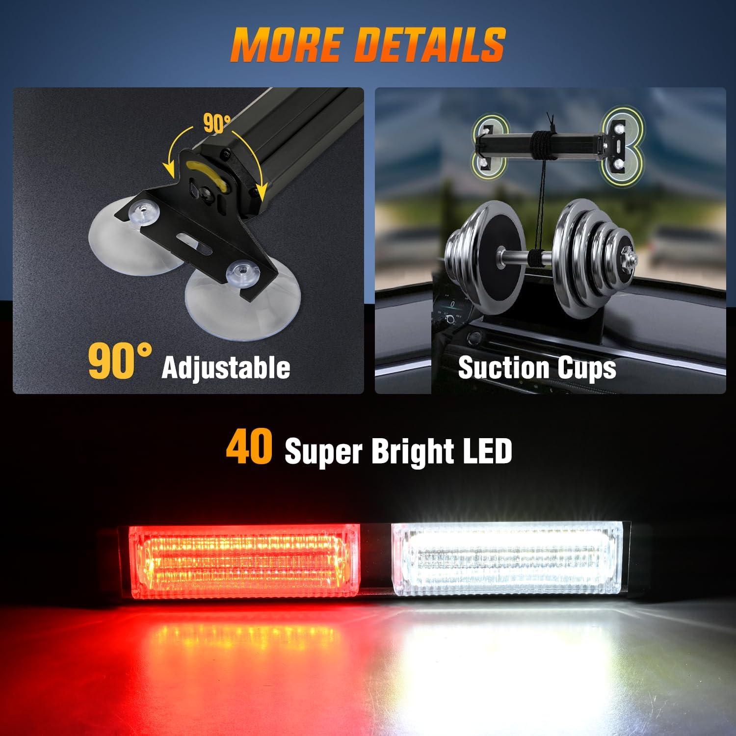 imageNilight 40LED Purple White Emergency Strobe Traffic Advisor Light Bar with Suction Cups Dash Safety Warning Hazard Flashing Lights Interior FrontRear Windshield for Trucks Construction VehiclesRed White