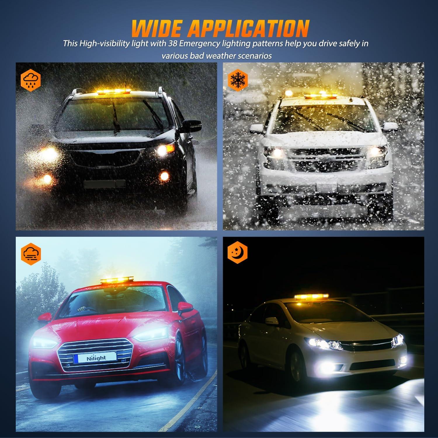 imageNilight 42 LED Roof Top Strobe Lights Hazard Emergency Safety Warning Flashing Light Bar wControl Panel Magnetic Mount 12V 24V Car Truck Tractor Snow Plow Construction VehiclesAmber White