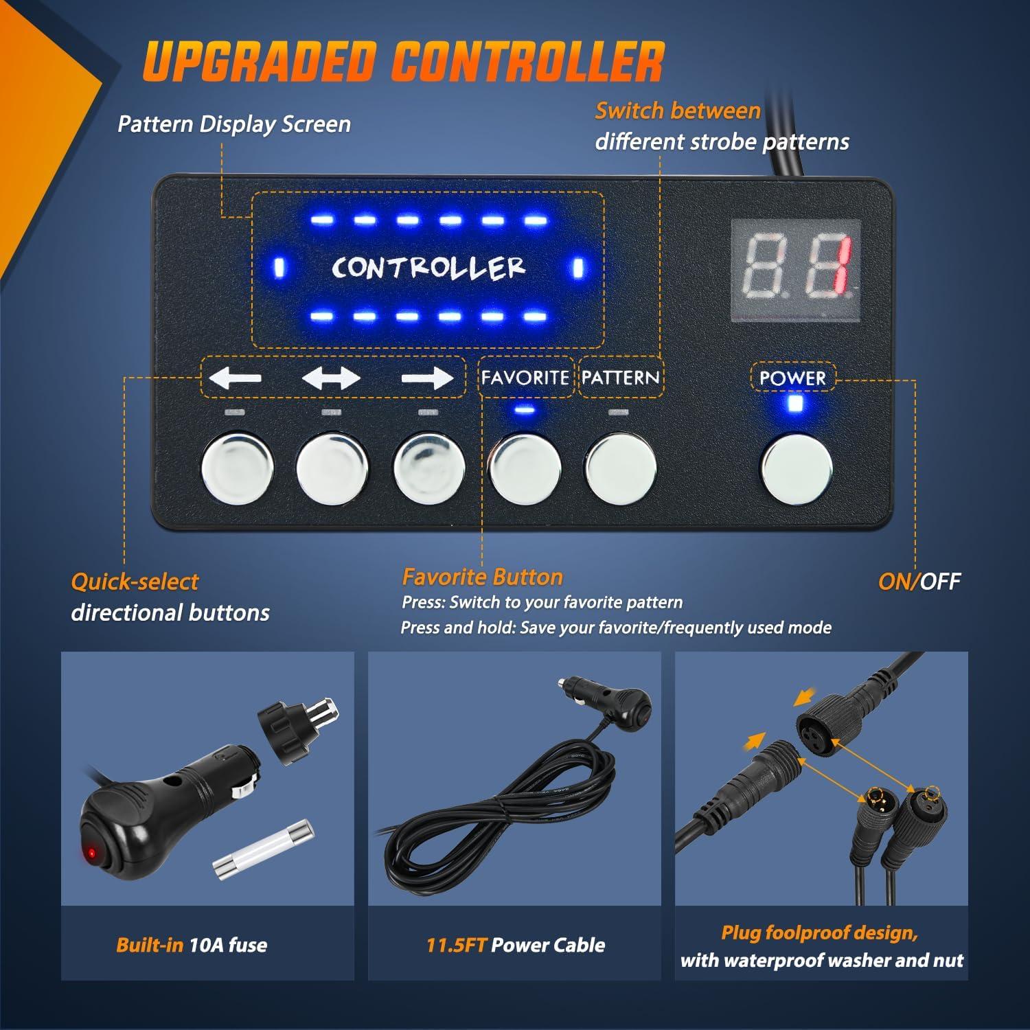 imageNilight 42 LED Roof Top Strobe Lights Hazard Emergency Safety Warning Flashing Light Bar wControl Panel Magnetic Mount 12V 24V Car Truck Tractor Snow Plow Construction VehiclesBlue