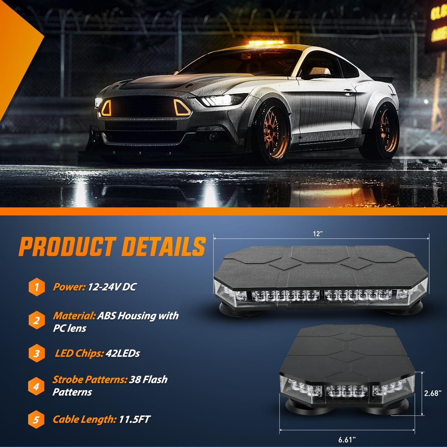 imageNilight 42 LED Roof Top Strobe Lights Hazard Emergency Safety Warning Flashing Light Bar wControl Panel Magnetic Mount 12V 24V Car Truck Tractor Snow Plow Construction VehiclesAmber White