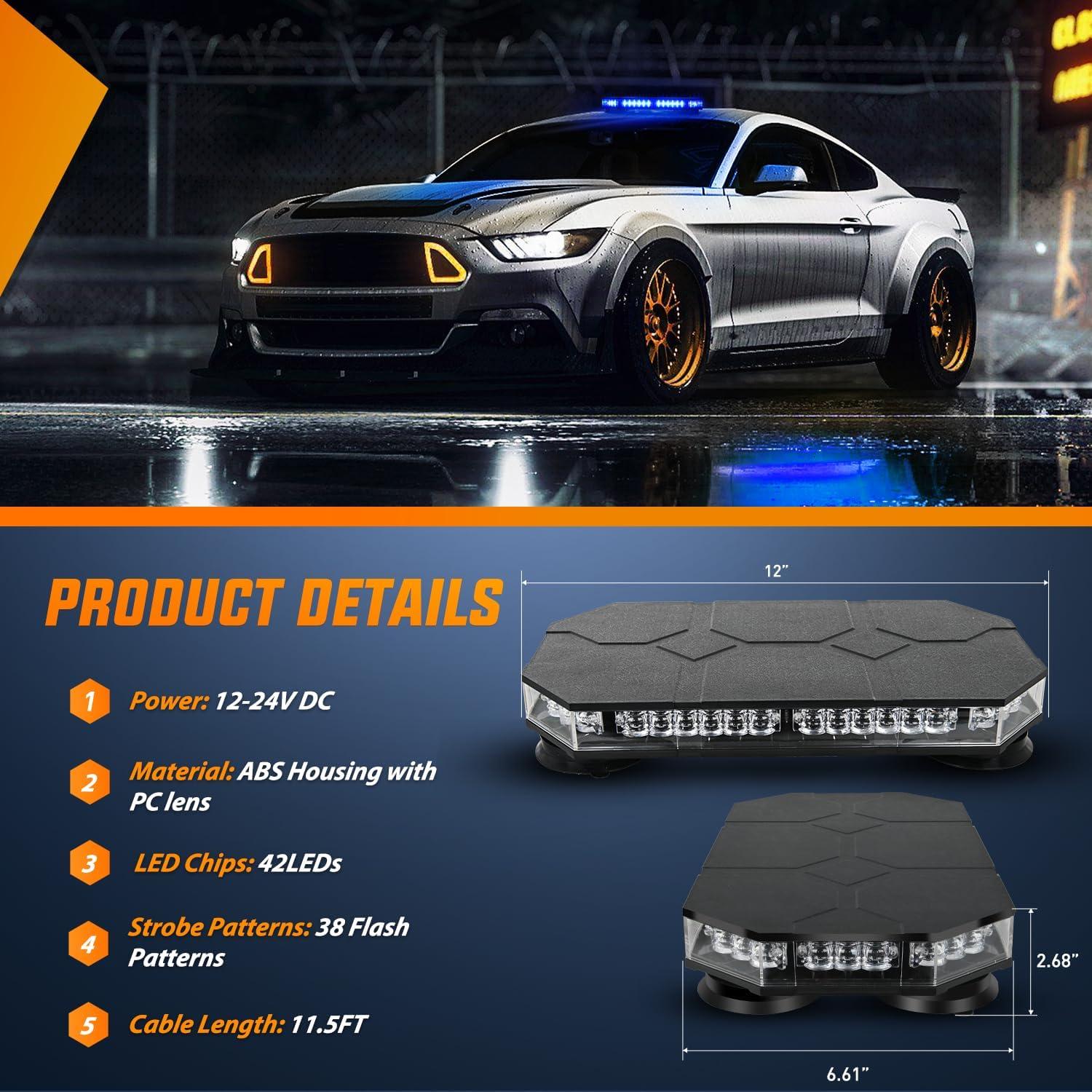 imageNilight 42 LED Roof Top Strobe Lights Hazard Emergency Safety Warning Flashing Light Bar wControl Panel Magnetic Mount 12V 24V Car Truck Tractor Snow Plow Construction VehiclesBlue