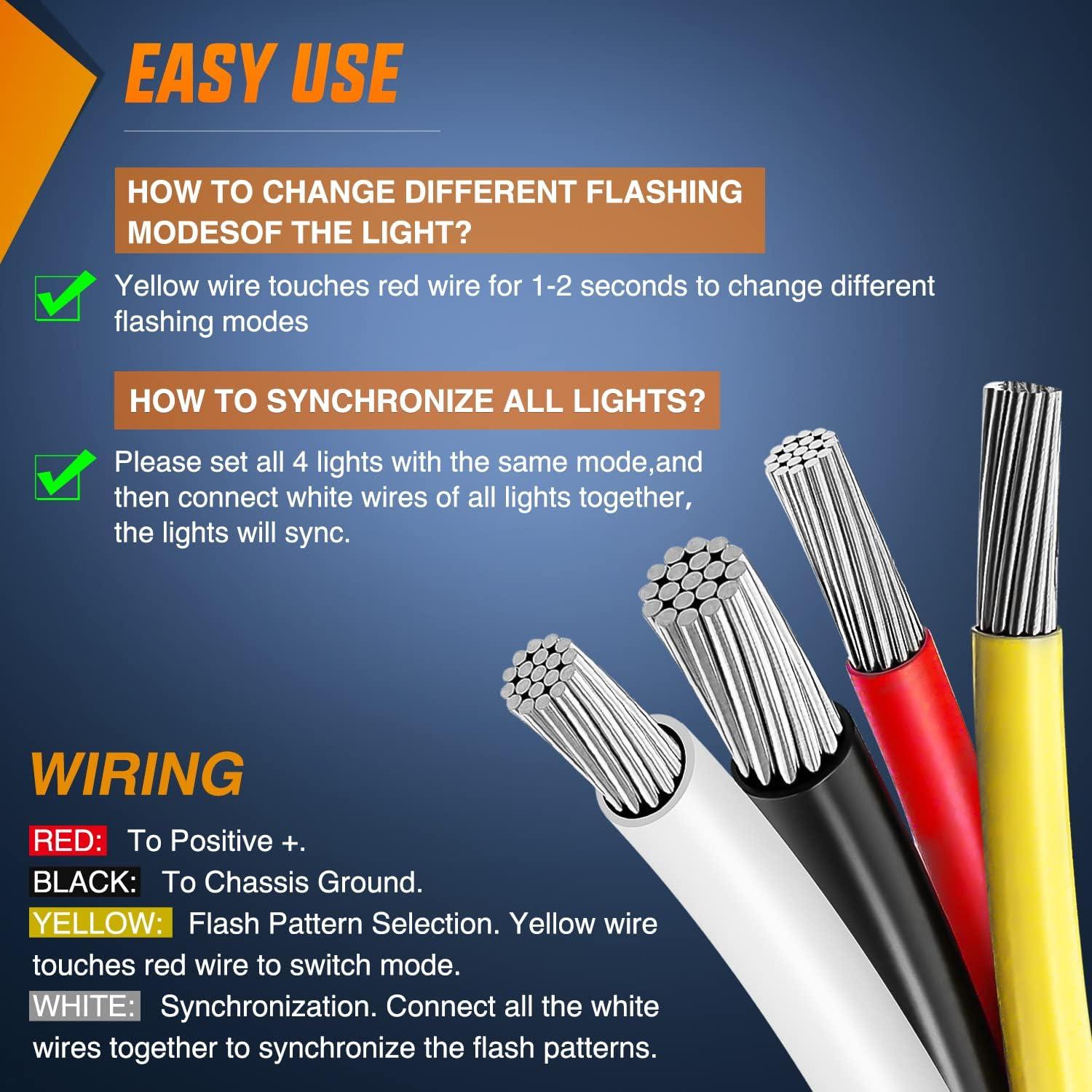 imageNilight 4PCS LED Strobe lights 12V 24V Sync Feature Amber Green 24LED Emergency Hazard Warning Lights with Controller Hard Wire or Cigarette Lighter Plug for Car Truck RVs CampersAmberWhite Lights 4Pcs