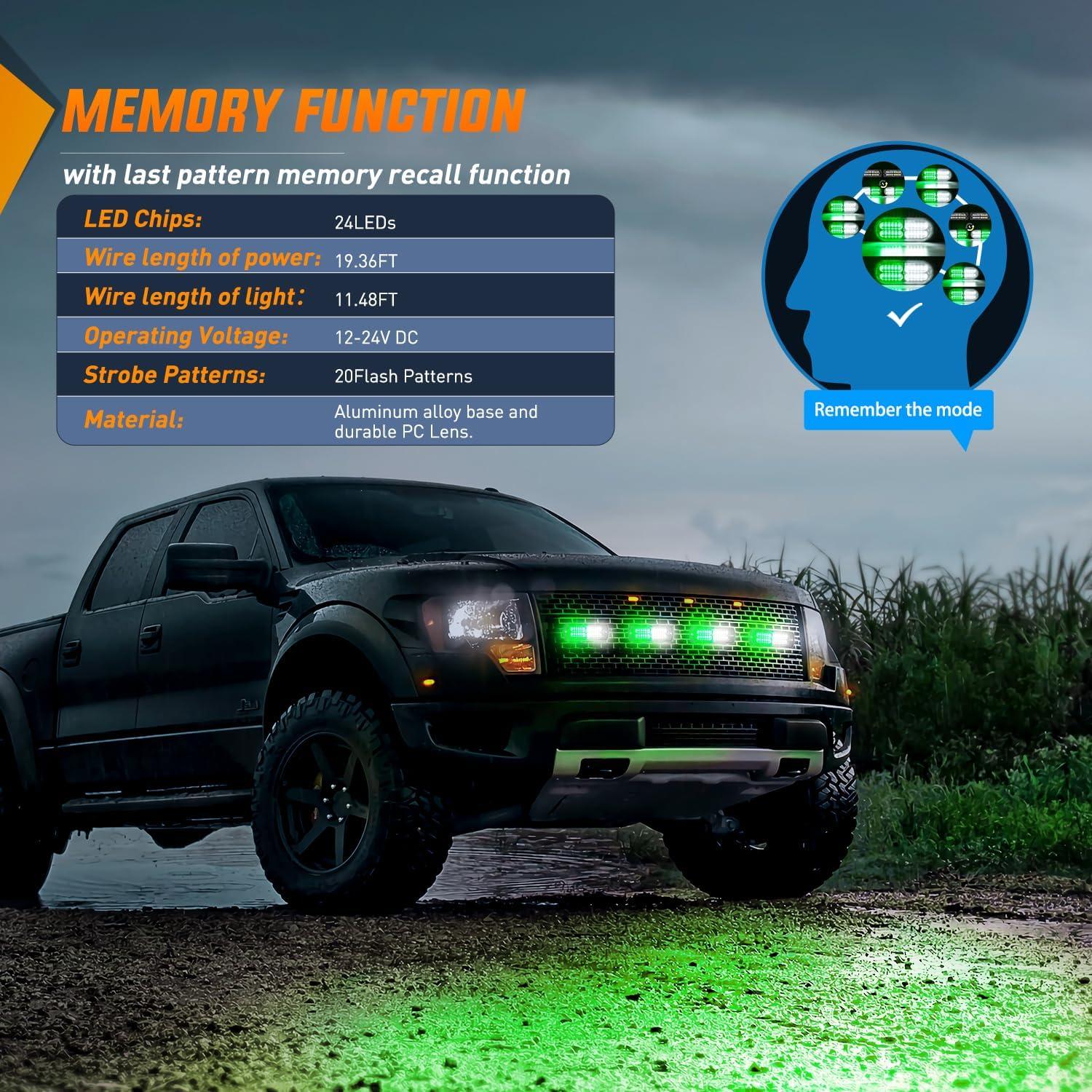 imageNilight 4PCS LED Strobe lights 12V 24V Sync Feature Amber Green 24LED Emergency Hazard Warning Lights with Controller Hard Wire or Cigarette Lighter Plug for Car Truck RVs CampersGreen White