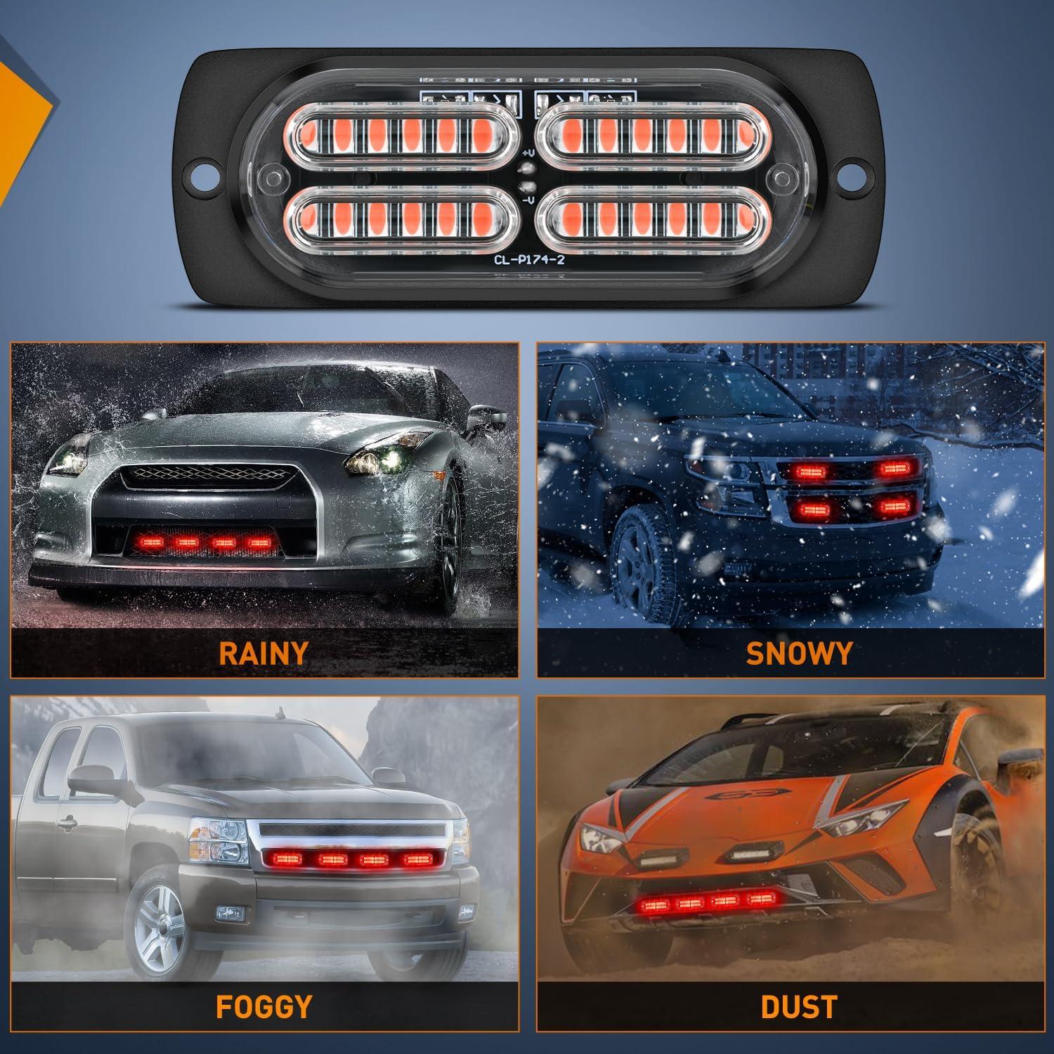 imageNilight 4PCS LED Strobe lights 12V 24V Sync Feature Amber Green 24LED Emergency Hazard Warning Lights with Controller Hard Wire or Cigarette Lighter Plug for Car Truck RVs CampersRed