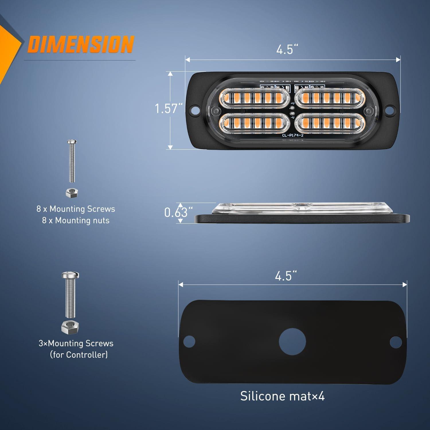 imageNilight 4PCS LED Strobe lights 12V 24V Sync Feature Amber Green 24LED Emergency Hazard Warning Lights with Controller Hard Wire or Cigarette Lighter Plug for Car Truck RVs CampersAmber