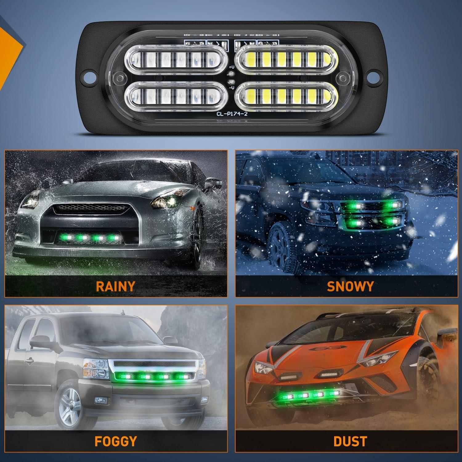 imageNilight 4PCS LED Strobe lights 12V 24V Sync Feature Amber Green 24LED Emergency Hazard Warning Lights with Controller Hard Wire or Cigarette Lighter Plug for Car Truck RVs CampersGreen White