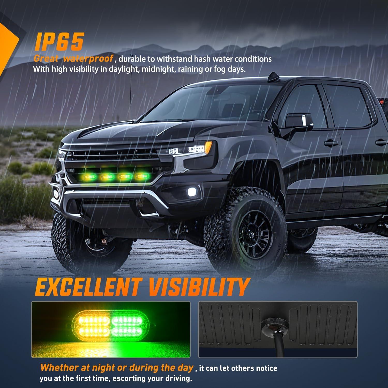 imageNilight 4PCS LED Strobe lights 12V 24V Sync Feature Amber Green 24LED Emergency Hazard Warning Lights with Controller Hard Wire or Cigarette Lighter Plug for Car Truck RVs CampersAmber Green