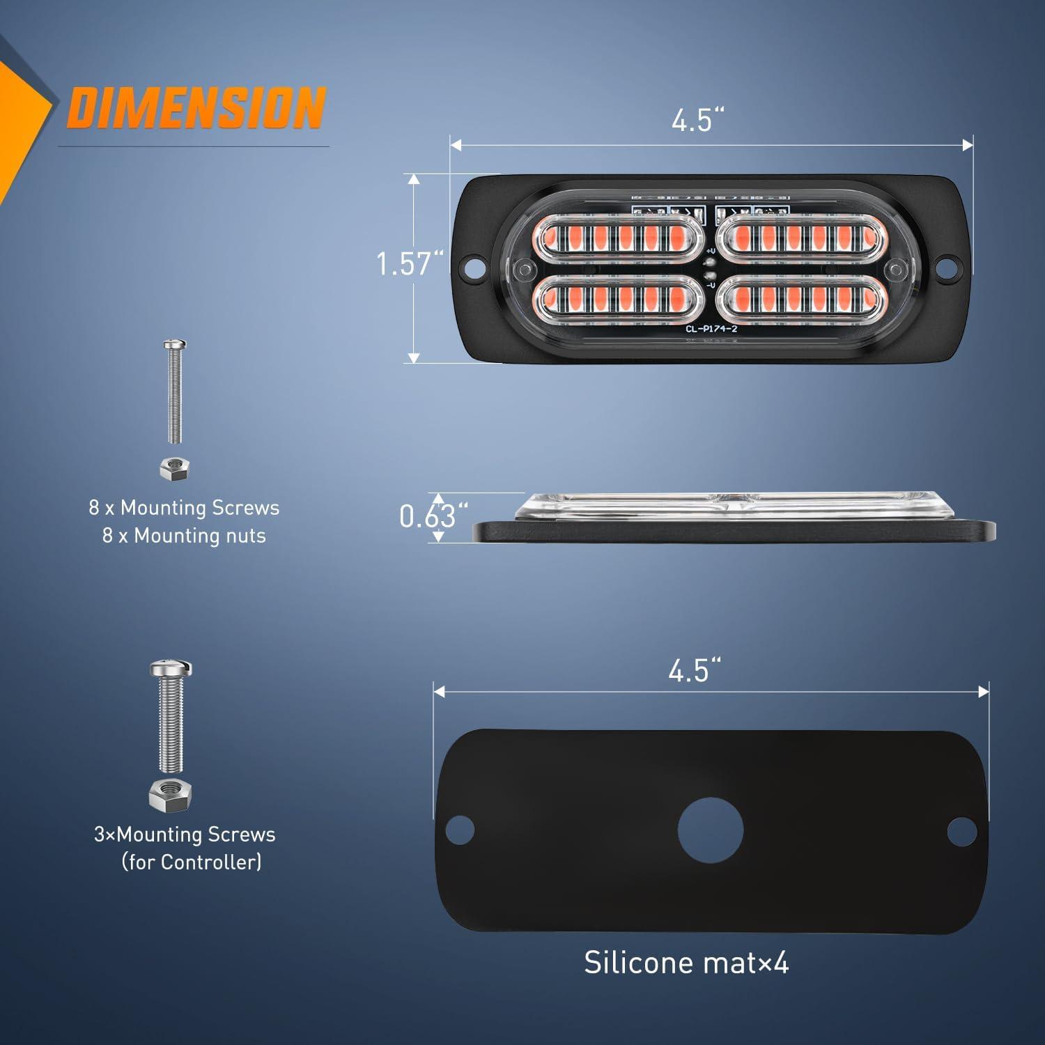 imageNilight 4PCS LED Strobe lights 12V 24V Sync Feature Amber Green 24LED Emergency Hazard Warning Lights with Controller Hard Wire or Cigarette Lighter Plug for Car Truck RVs CampersRed