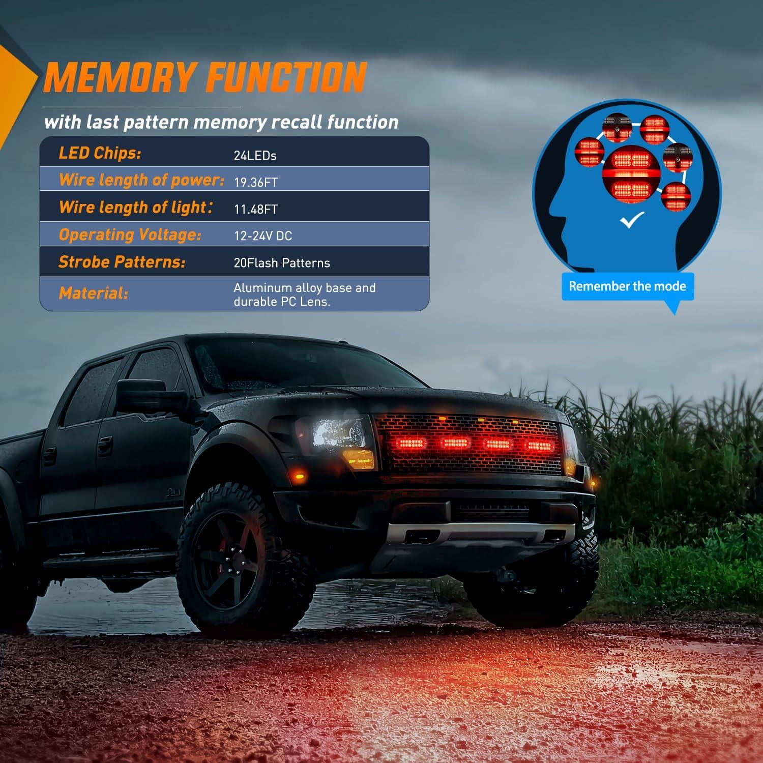 imageNilight 4PCS LED Strobe lights 12V 24V Sync Feature Amber Green 24LED Emergency Hazard Warning Lights with Controller Hard Wire or Cigarette Lighter Plug for Car Truck RVs CampersRed