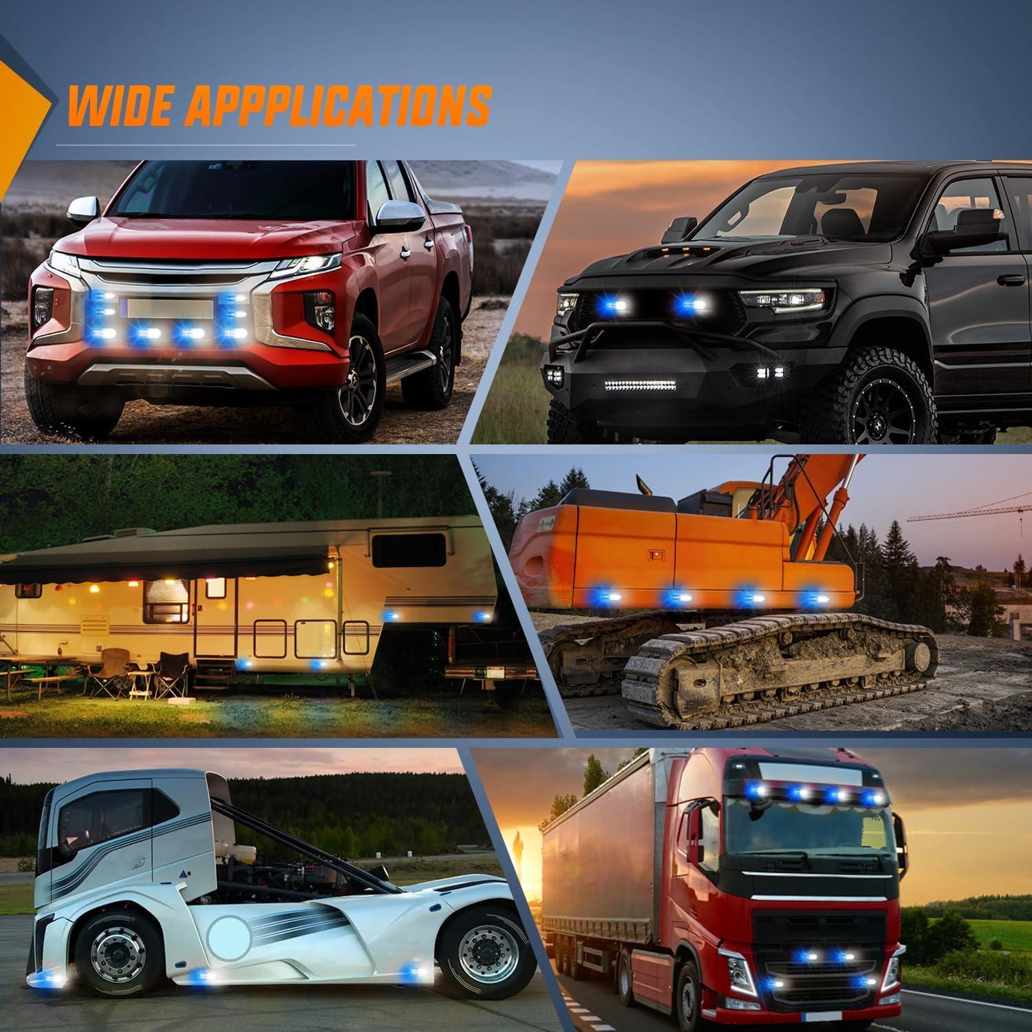 imageNilight 4PCS LED Strobe lights 12V 24V Sync Feature Amber Green 24LED Emergency Hazard Warning Lights with Controller Hard Wire or Cigarette Lighter Plug for Car Truck RVs CampersBlue White