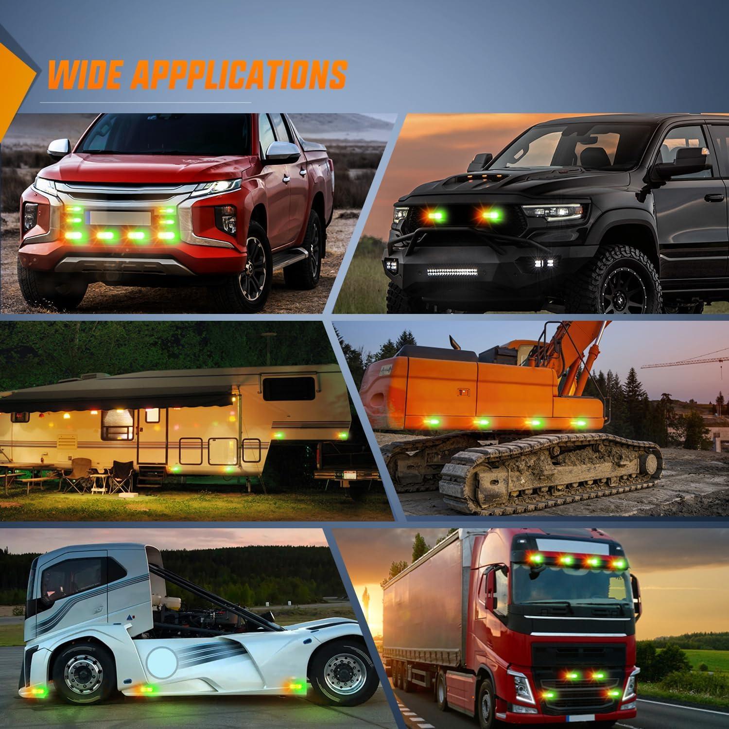 imageNilight 4PCS LED Strobe lights 12V 24V Sync Feature Amber Green 24LED Emergency Hazard Warning Lights with Controller Hard Wire or Cigarette Lighter Plug for Car Truck RVs CampersAmber Green