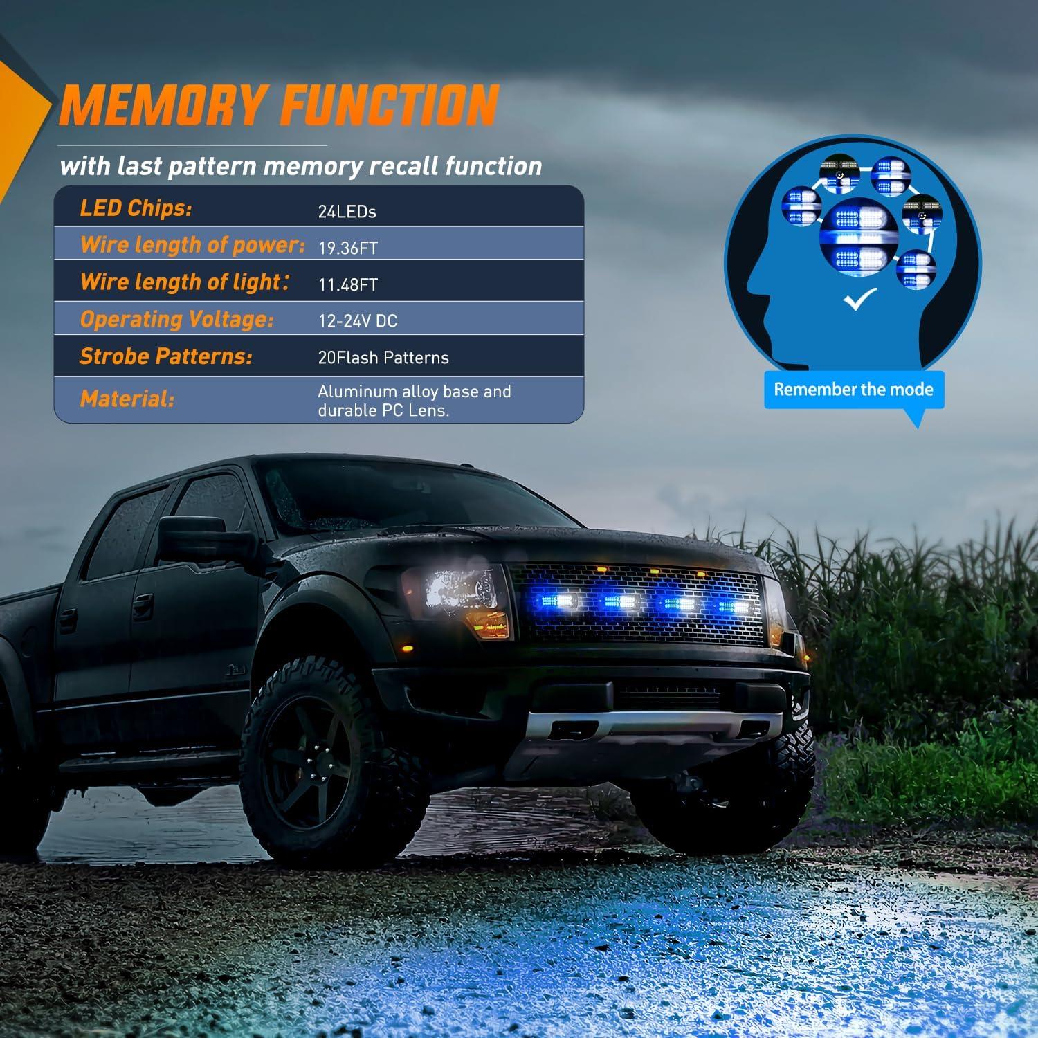 imageNilight 4PCS LED Strobe lights 12V 24V Sync Feature Amber Green 24LED Emergency Hazard Warning Lights with Controller Hard Wire or Cigarette Lighter Plug for Car Truck RVs CampersBlue White