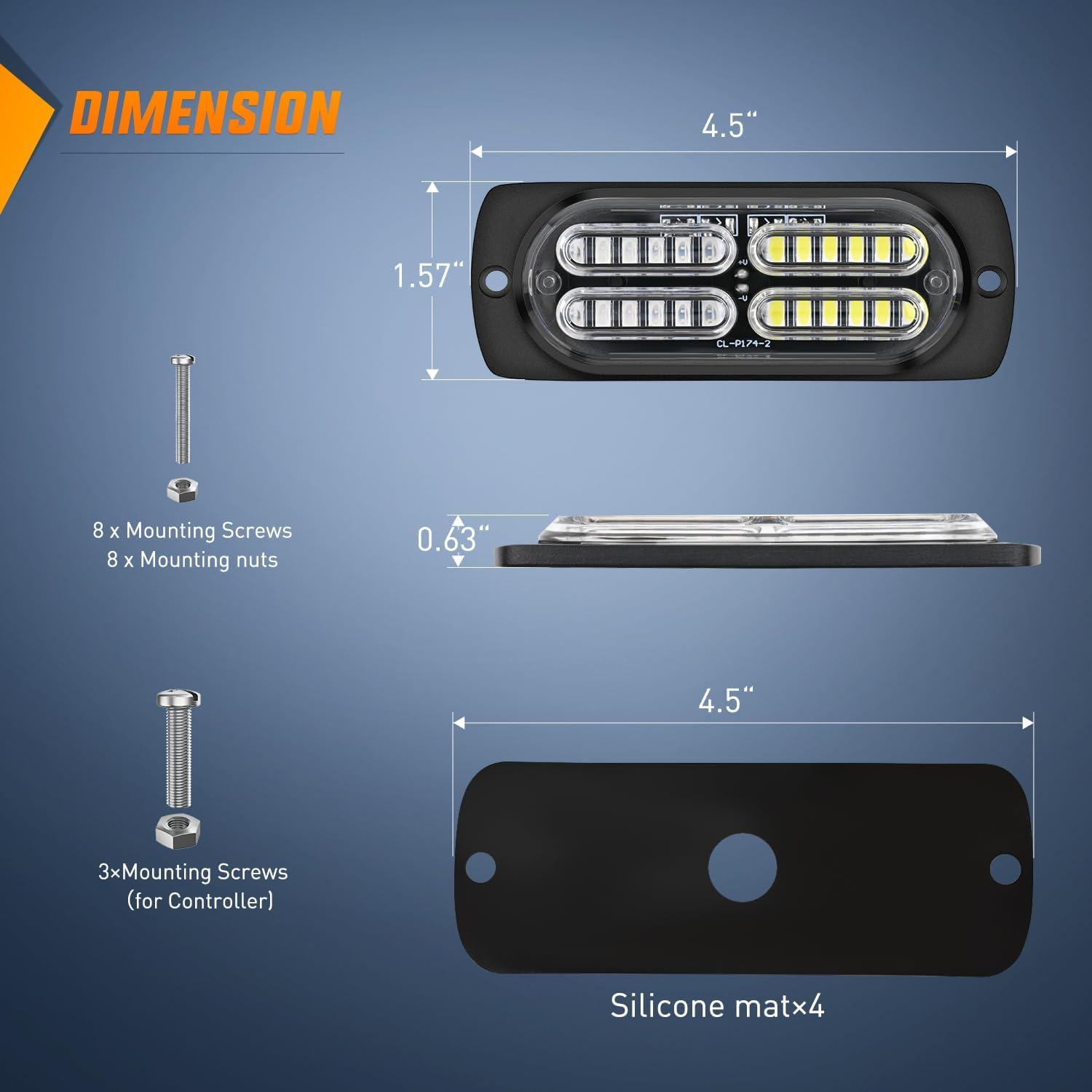 imageNilight 4PCS LED Strobe lights 12V 24V Sync Feature Amber Green 24LED Emergency Hazard Warning Lights with Controller Hard Wire or Cigarette Lighter Plug for Car Truck RVs CampersBlue White