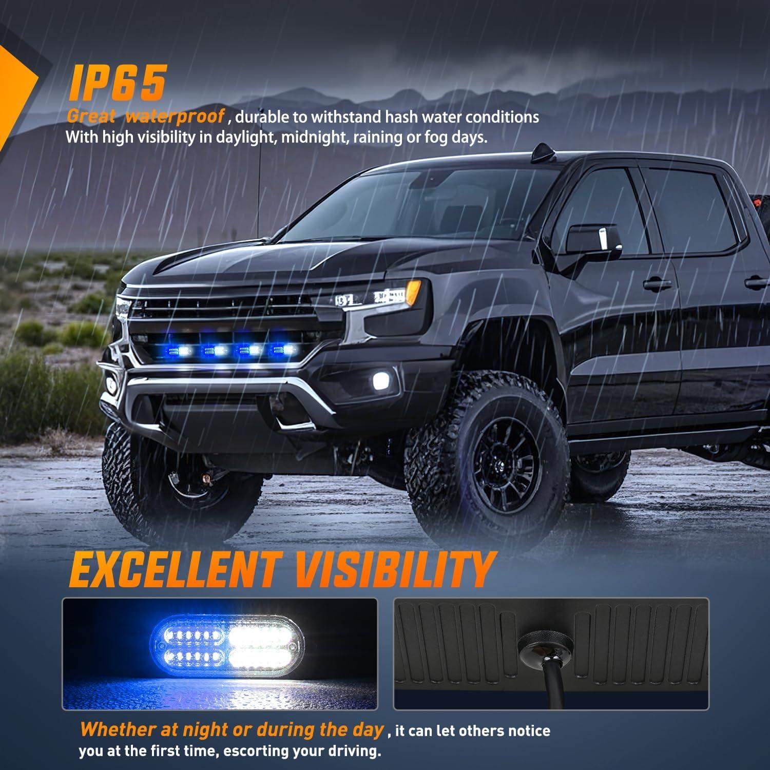 imageNilight 4PCS LED Strobe lights 12V 24V Sync Feature Amber Green 24LED Emergency Hazard Warning Lights with Controller Hard Wire or Cigarette Lighter Plug for Car Truck RVs CampersBlue White