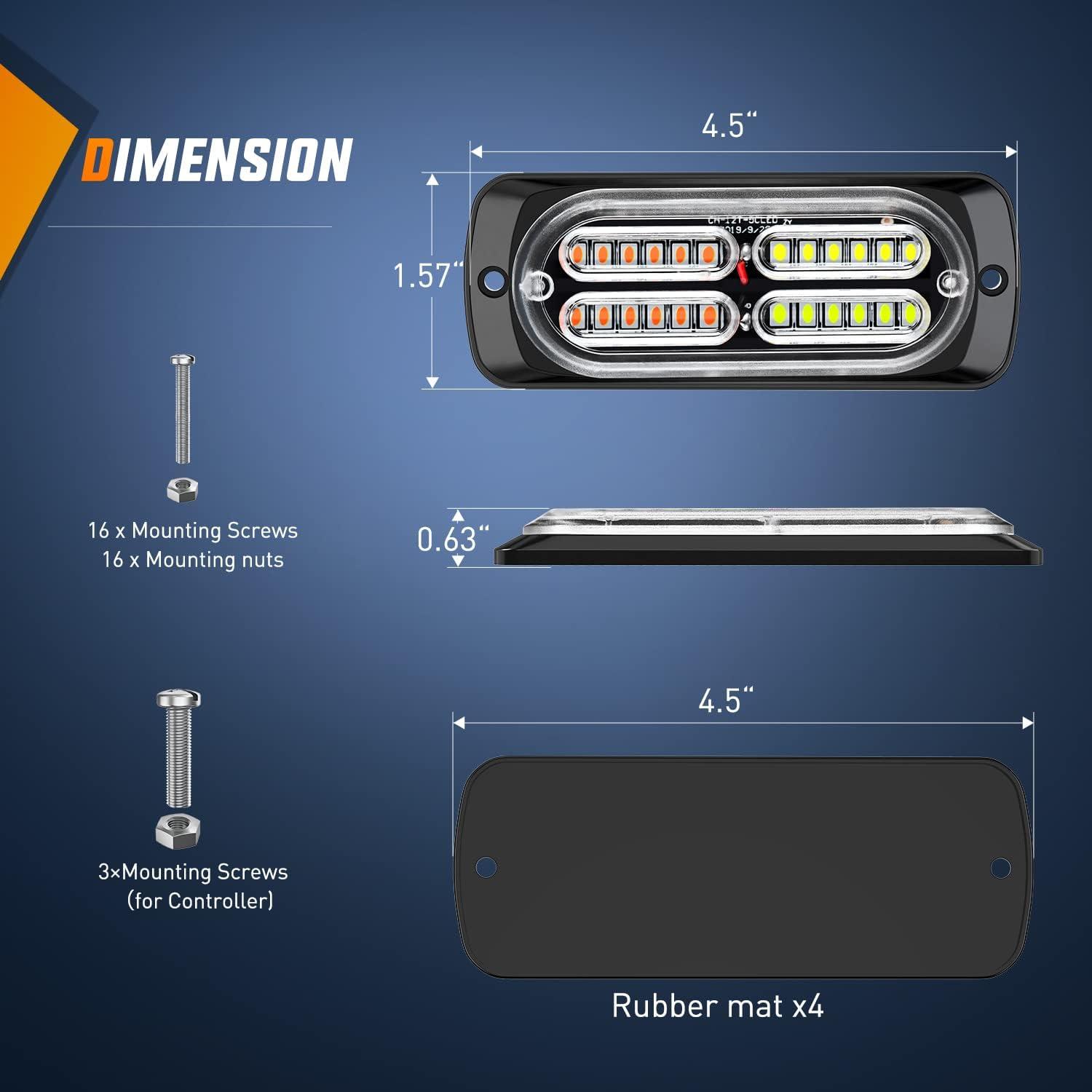 imageNilight 4PCS LED Strobe lights 12V 24V Sync Feature Amber Green 24LED Emergency Hazard Warning Lights with Controller Hard Wire or Cigarette Lighter Plug for Car Truck RVs CampersAmberWhite Lights wController 4Pcs