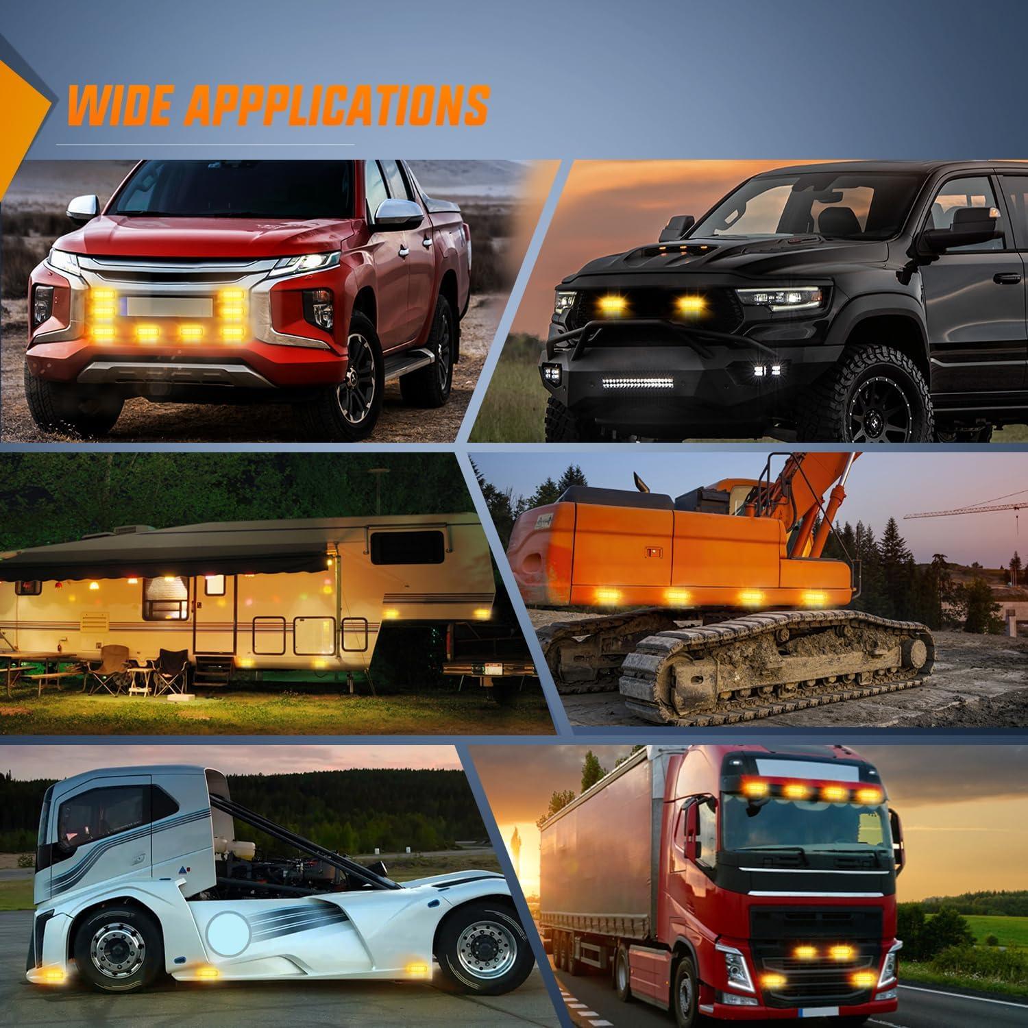 imageNilight 4PCS LED Strobe lights 12V 24V Sync Feature Amber Green 24LED Emergency Hazard Warning Lights with Controller Hard Wire or Cigarette Lighter Plug for Car Truck RVs CampersAmber