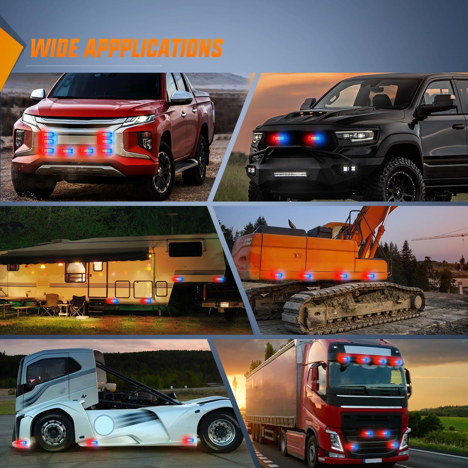 imageNilight 4PCS LED Strobe lights 12V 24V Sync Feature Amber Green 24LED Emergency Hazard Warning Lights with Controller Hard Wire or Cigarette Lighter Plug for Car Truck RVs CampersRed Blue