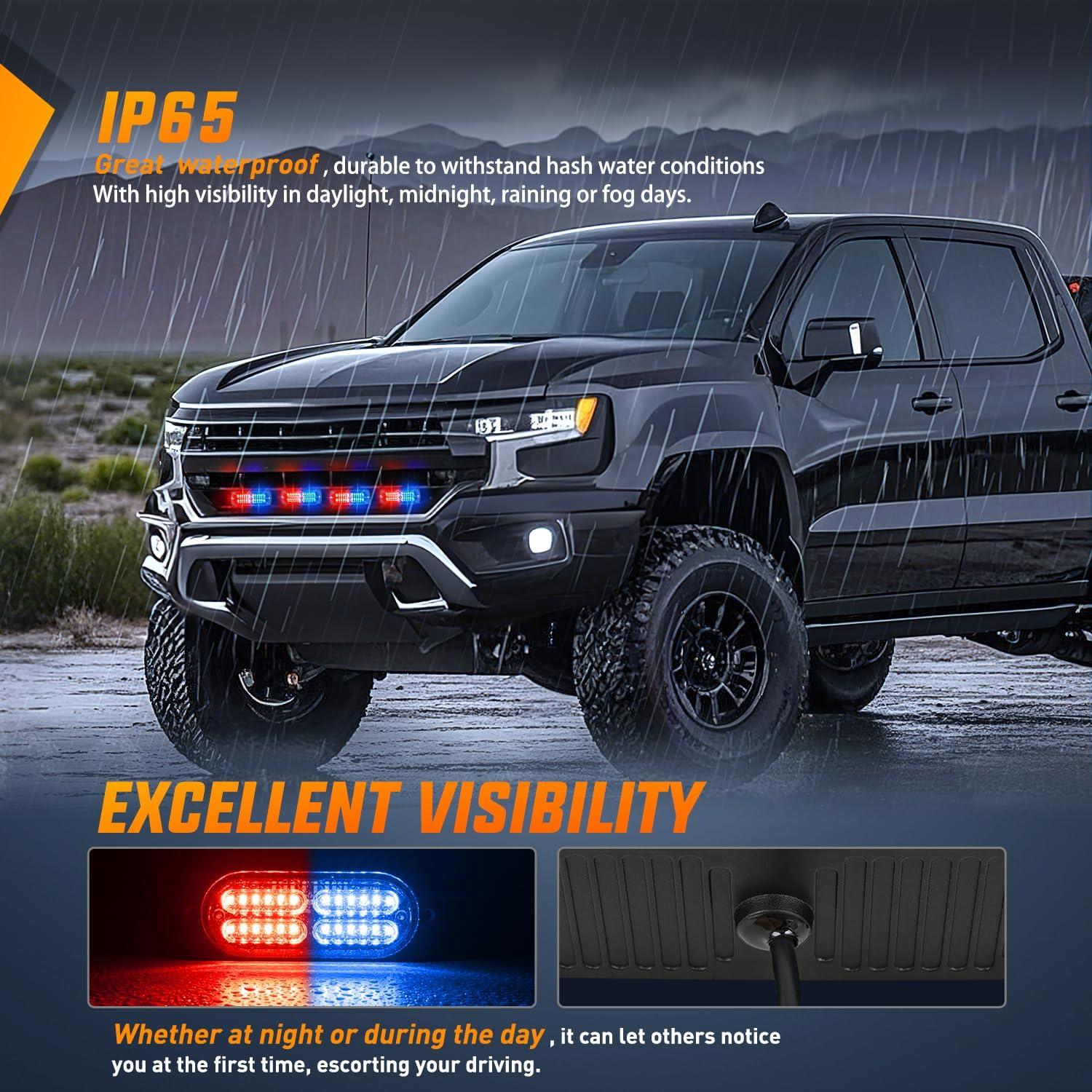 imageNilight 4PCS LED Strobe lights 12V 24V Sync Feature Amber Green 24LED Emergency Hazard Warning Lights with Controller Hard Wire or Cigarette Lighter Plug for Car Truck RVs CampersRed Blue