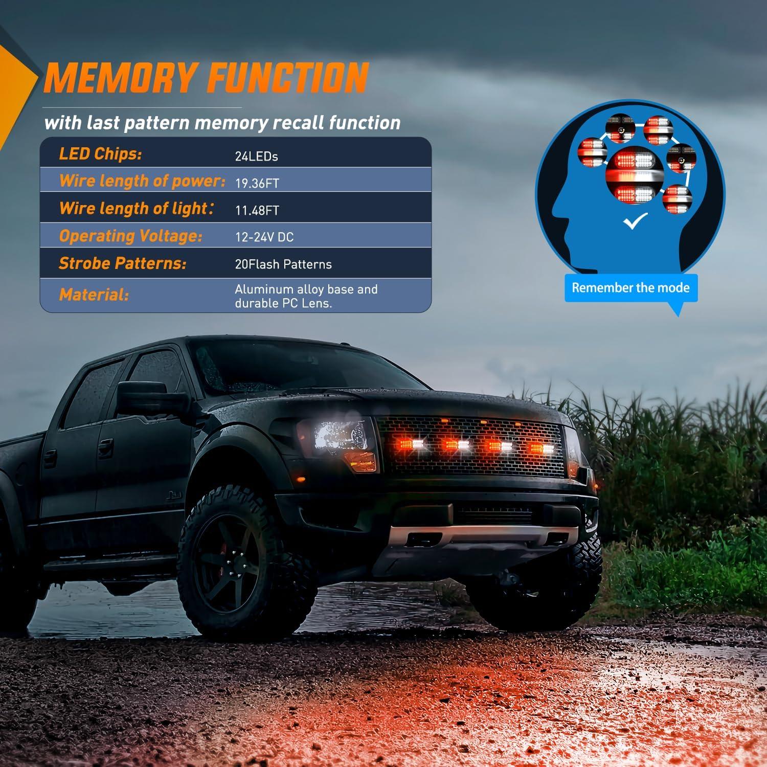 imageNilight 4PCS LED Strobe lights 12V 24V Sync Feature Amber Green 24LED Emergency Hazard Warning Lights with Controller Hard Wire or Cigarette Lighter Plug for Car Truck RVs CampersRed White