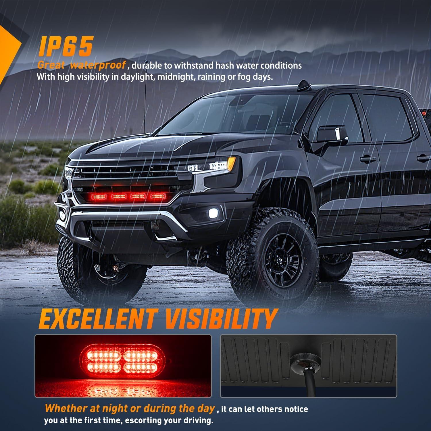 imageNilight 4PCS LED Strobe lights 12V 24V Sync Feature Amber Green 24LED Emergency Hazard Warning Lights with Controller Hard Wire or Cigarette Lighter Plug for Car Truck RVs CampersRed