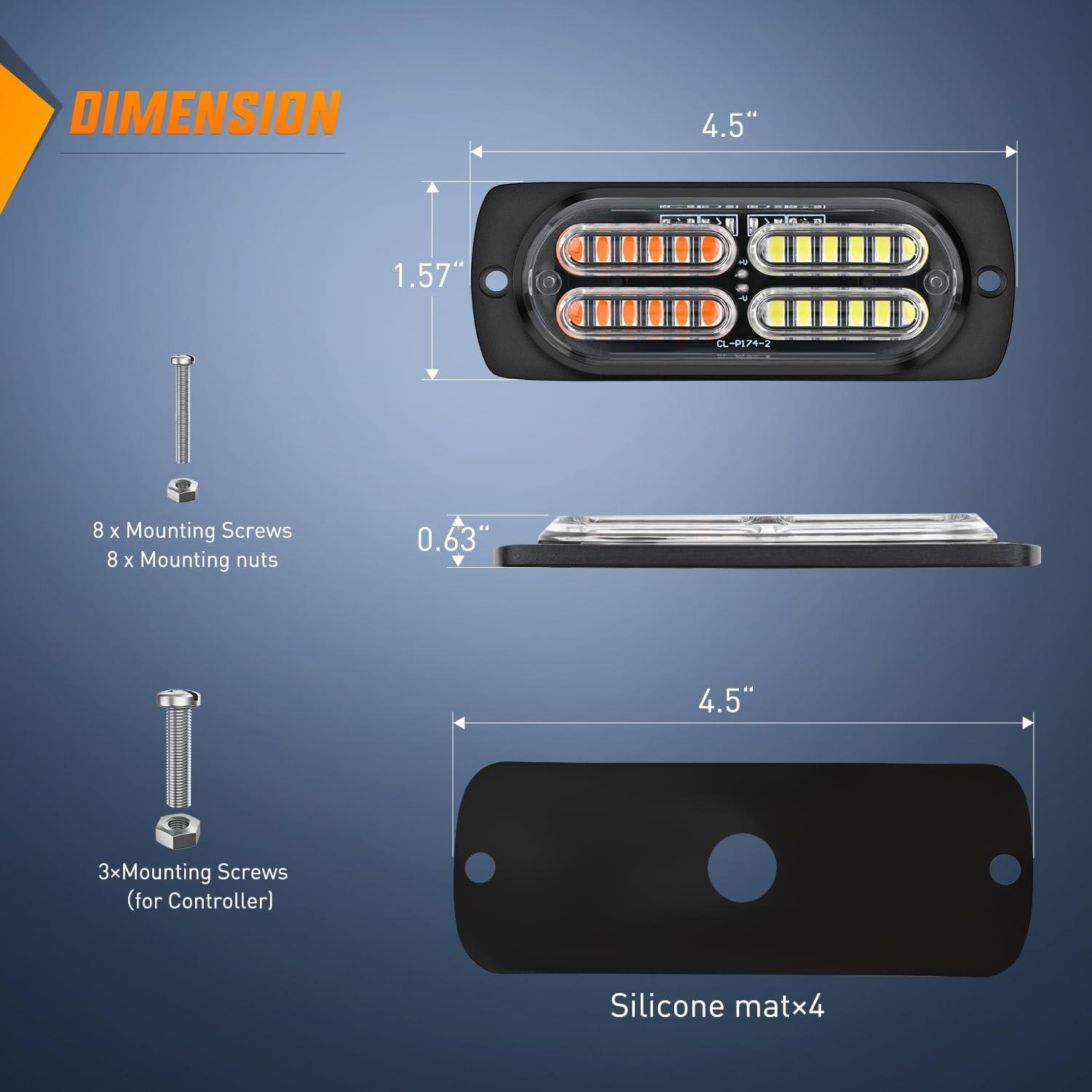 imageNilight 4PCS LED Strobe lights 12V 24V Sync Feature Amber Green 24LED Emergency Hazard Warning Lights with Controller Hard Wire or Cigarette Lighter Plug for Car Truck RVs CampersRed White