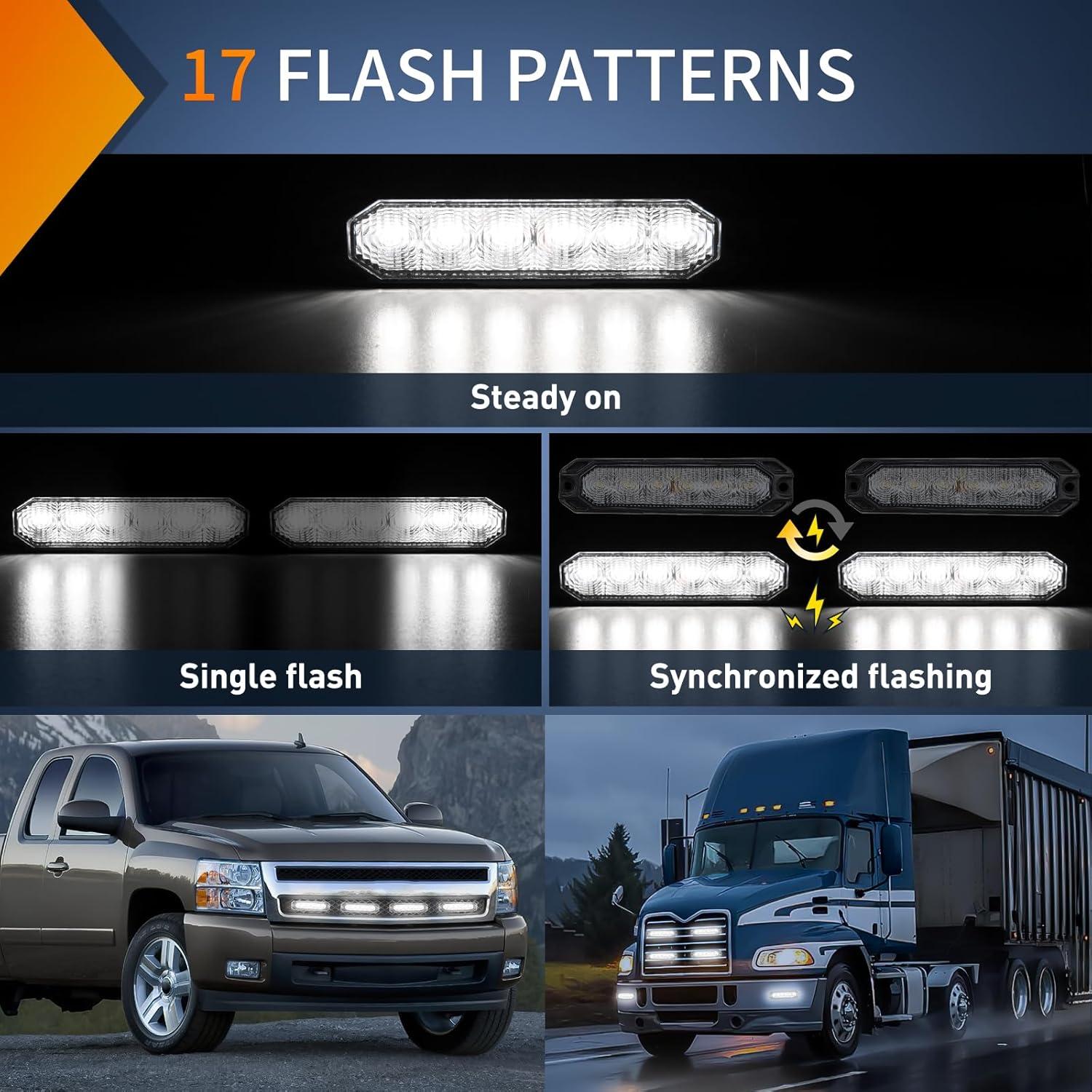 imageNilight 6LED Emergency Strobe Lights 4PCS Ultra Slim Surface Mount Hazard Caution Light bar 1224V Sync Feature Warning Flashing Light kit for Truck Car Vehicle ATV SUV UTV Purple and WhiteWhite