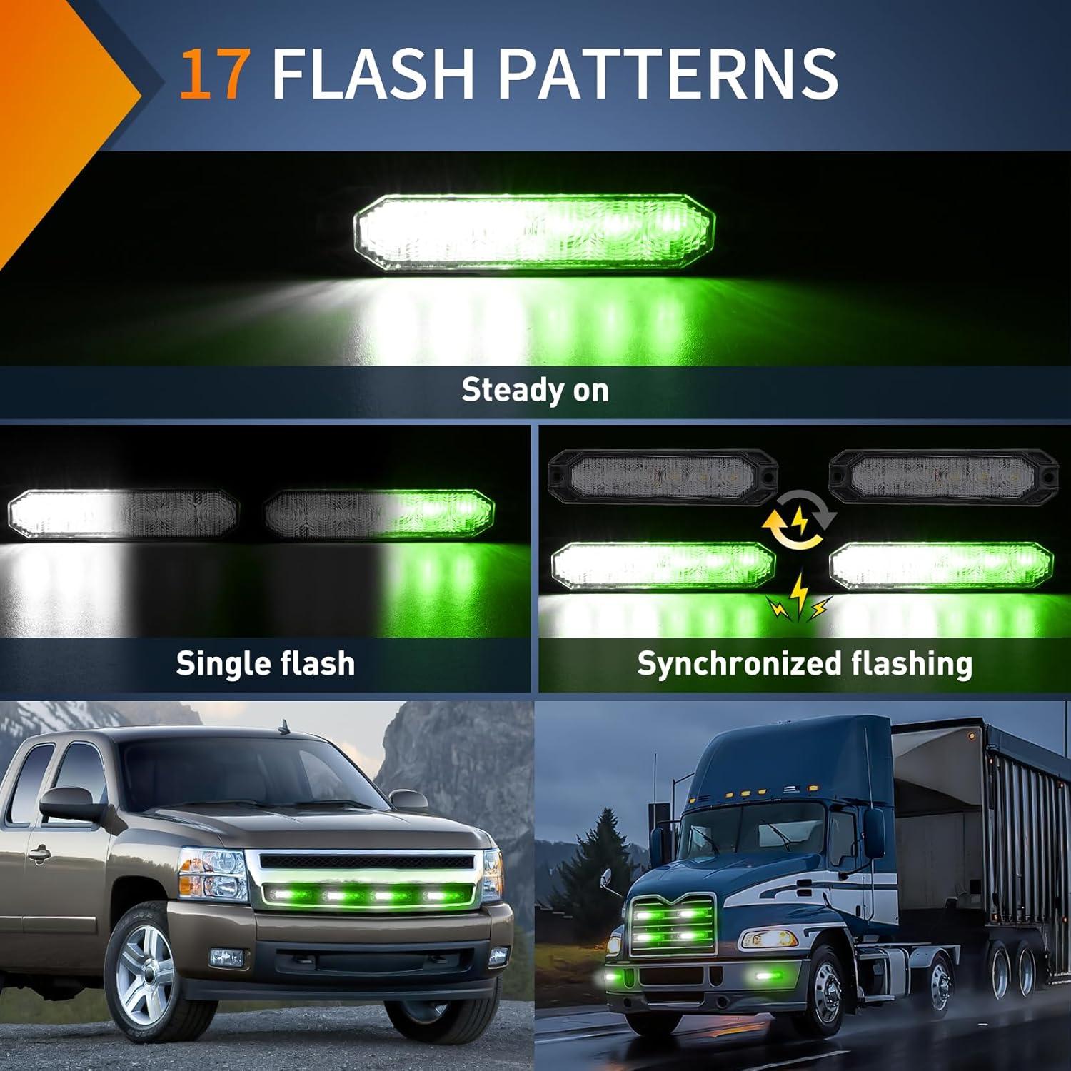 imageNilight 6LED Emergency Strobe Lights 4PCS Ultra Slim Surface Mount Hazard Caution Light bar 1224V Sync Feature Warning Flashing Light kit for Truck Car Vehicle ATV SUV UTV Purple and WhiteGreen White