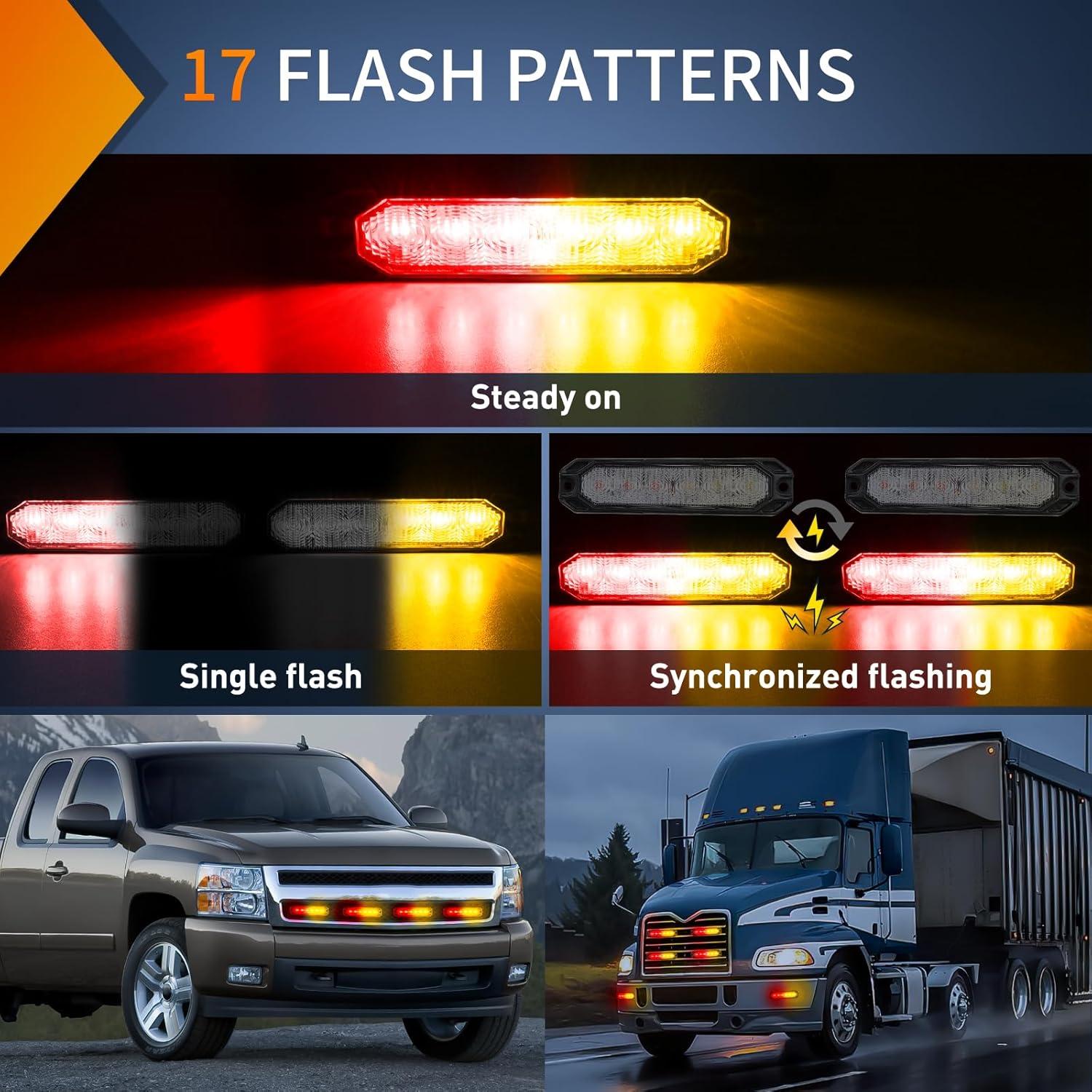 imageNilight 6LED Emergency Strobe Lights 4PCS Ultra Slim Surface Mount Hazard Caution Light bar 1224V Sync Feature Warning Flashing Light kit for Truck Car Vehicle ATV SUV UTV Purple and WhiteRed and Yellow