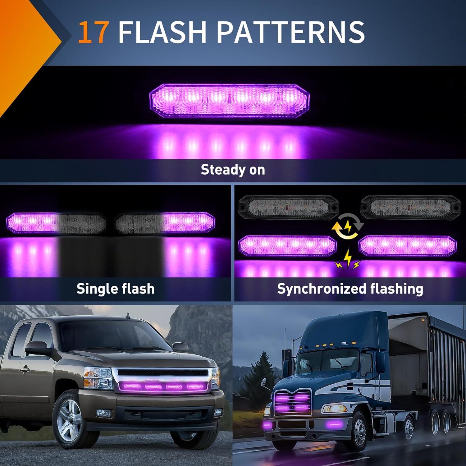 imageNilight 6LED Emergency Strobe Lights 4PCS Ultra Slim Surface Mount Hazard Caution Light bar 1224V Sync Feature Warning Flashing Light kit for Truck Car Vehicle ATV SUV UTV Purple and WhitePurple