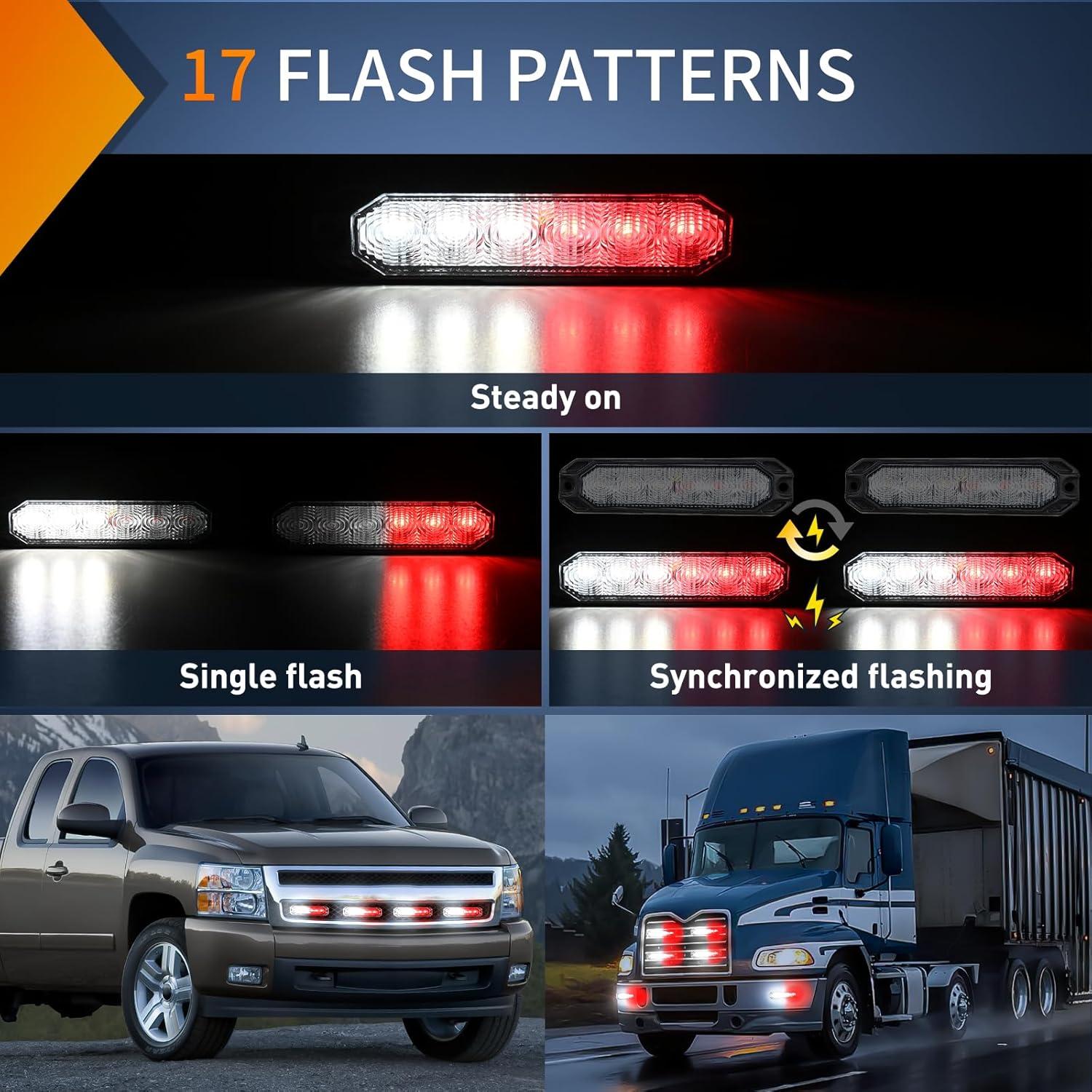 imageNilight 6LED Emergency Strobe Lights 4PCS Ultra Slim Surface Mount Hazard Caution Light bar 1224V Sync Feature Warning Flashing Light kit for Truck Car Vehicle ATV SUV UTV Purple and WhiteRed and White