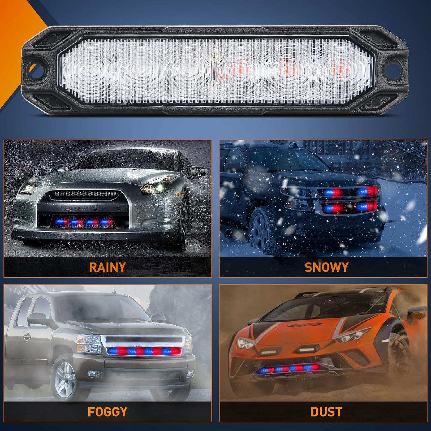 imageNilight 6LED Emergency Strobe Lights 4PCS Ultra Slim Surface Mount Hazard Caution Light bar 1224V Sync Feature Warning Flashing Light kit for Truck Car Vehicle ATV SUV UTV Purple and WhiteRed and Blue