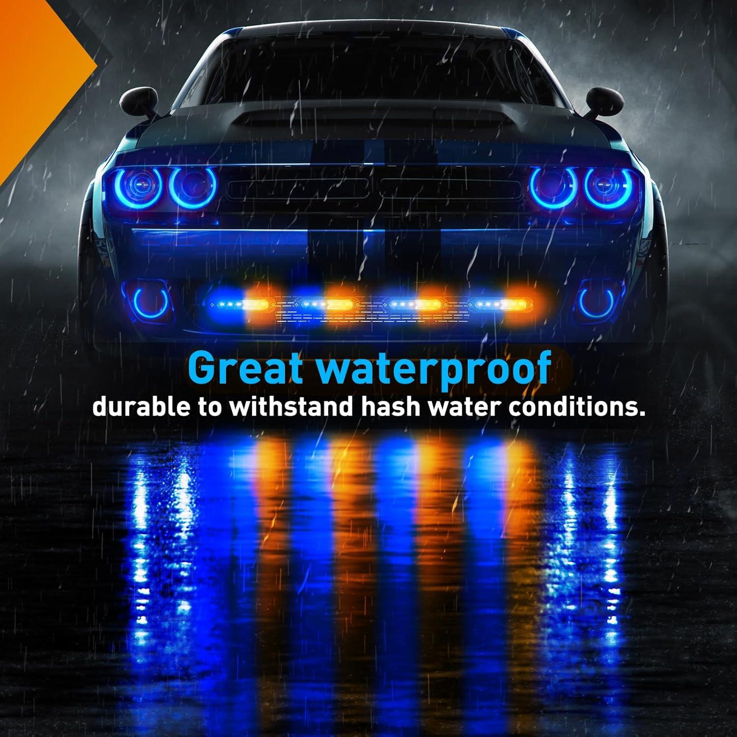 imageNilight 6LED Emergency Strobe Lights 4PCS Ultra Slim Surface Mount Hazard Caution Light bar 1224V Sync Feature Warning Flashing Light kit for Truck Car Vehicle ATV SUV UTV Purple and WhiteYellow and Blue
