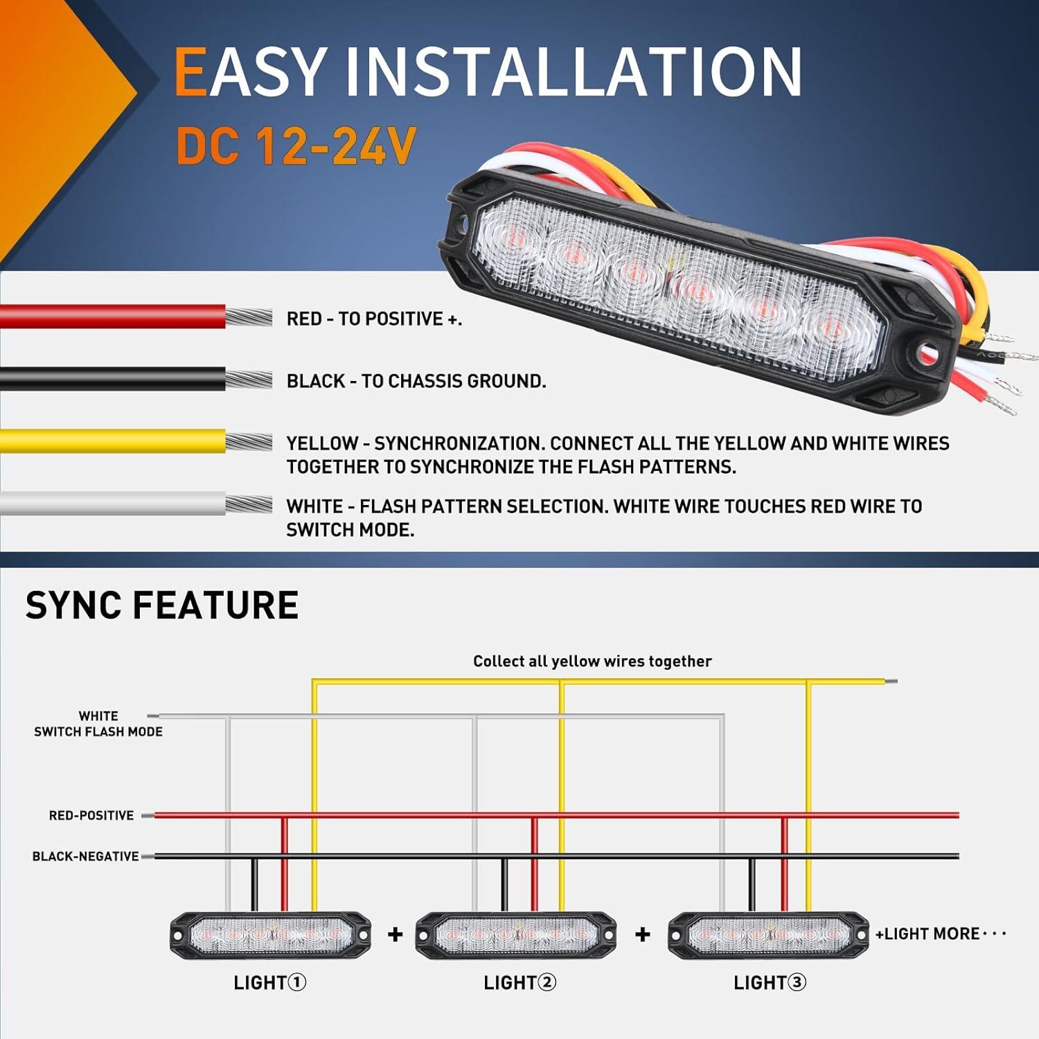 imageNilight 6LED Emergency Strobe Lights 4PCS Ultra Slim Surface Mount Hazard Caution Light bar 1224V Sync Feature Warning Flashing Light kit for Truck Car Vehicle ATV SUV UTV Purple and Whiteclear
