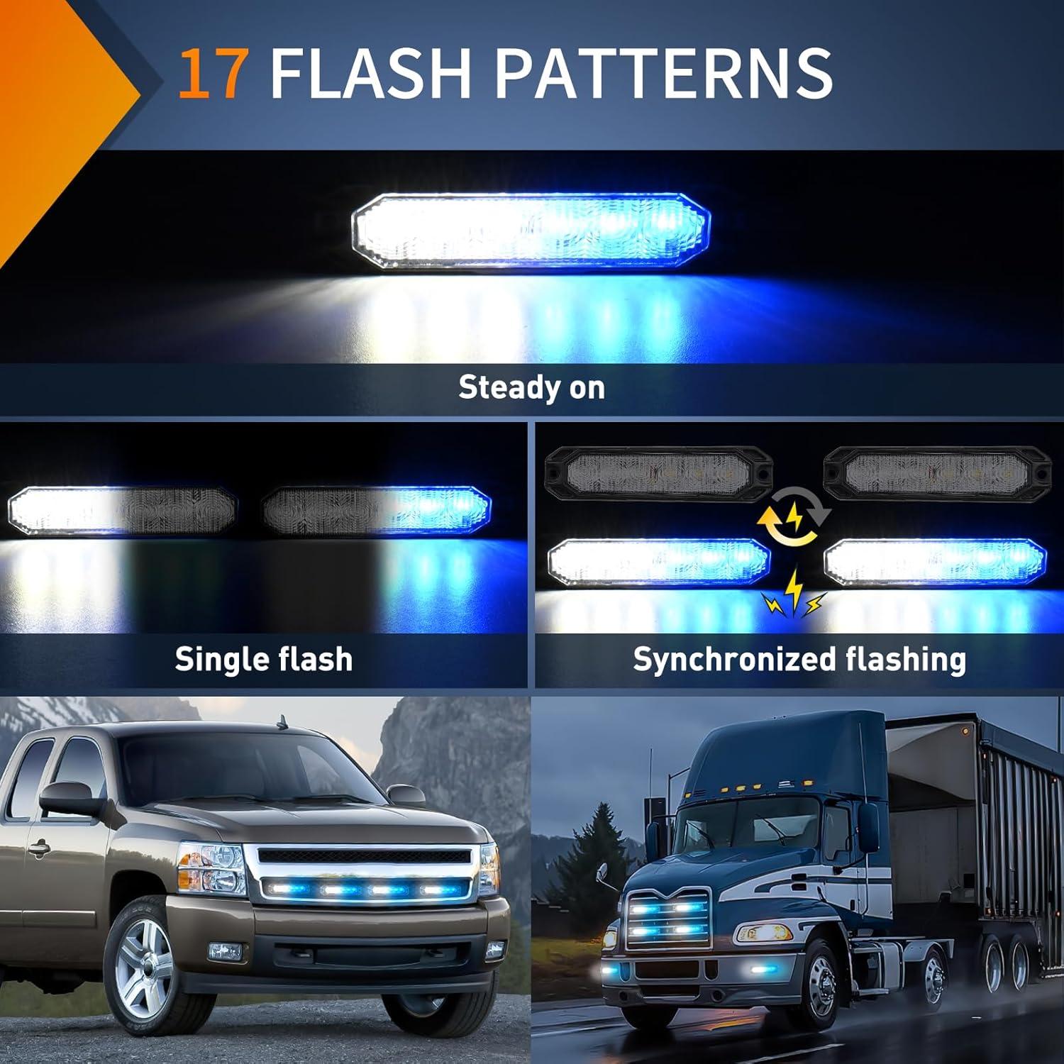 imageNilight 6LED Emergency Strobe Lights 4PCS Ultra Slim Surface Mount Hazard Caution Light bar 1224V Sync Feature Warning Flashing Light kit for Truck Car Vehicle ATV SUV UTV Purple and WhiteBule White