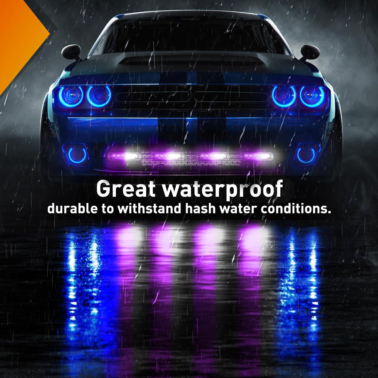imageNilight 6LED Emergency Strobe Lights 4PCS Ultra Slim Surface Mount Hazard Caution Light bar 1224V Sync Feature Warning Flashing Light kit for Truck Car Vehicle ATV SUV UTV Purple and WhitePurple and White