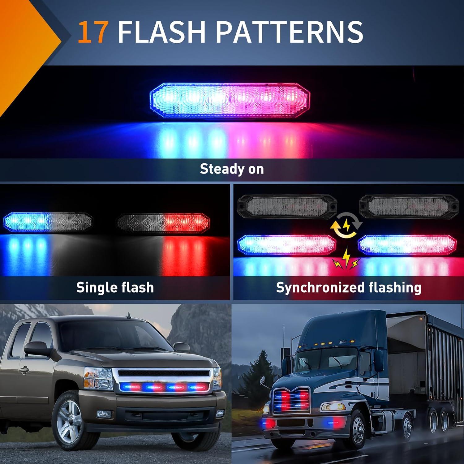 imageNilight 6LED Emergency Strobe Lights 4PCS Ultra Slim Surface Mount Hazard Caution Light bar 1224V Sync Feature Warning Flashing Light kit for Truck Car Vehicle ATV SUV UTV Purple and WhiteRed and Blue
