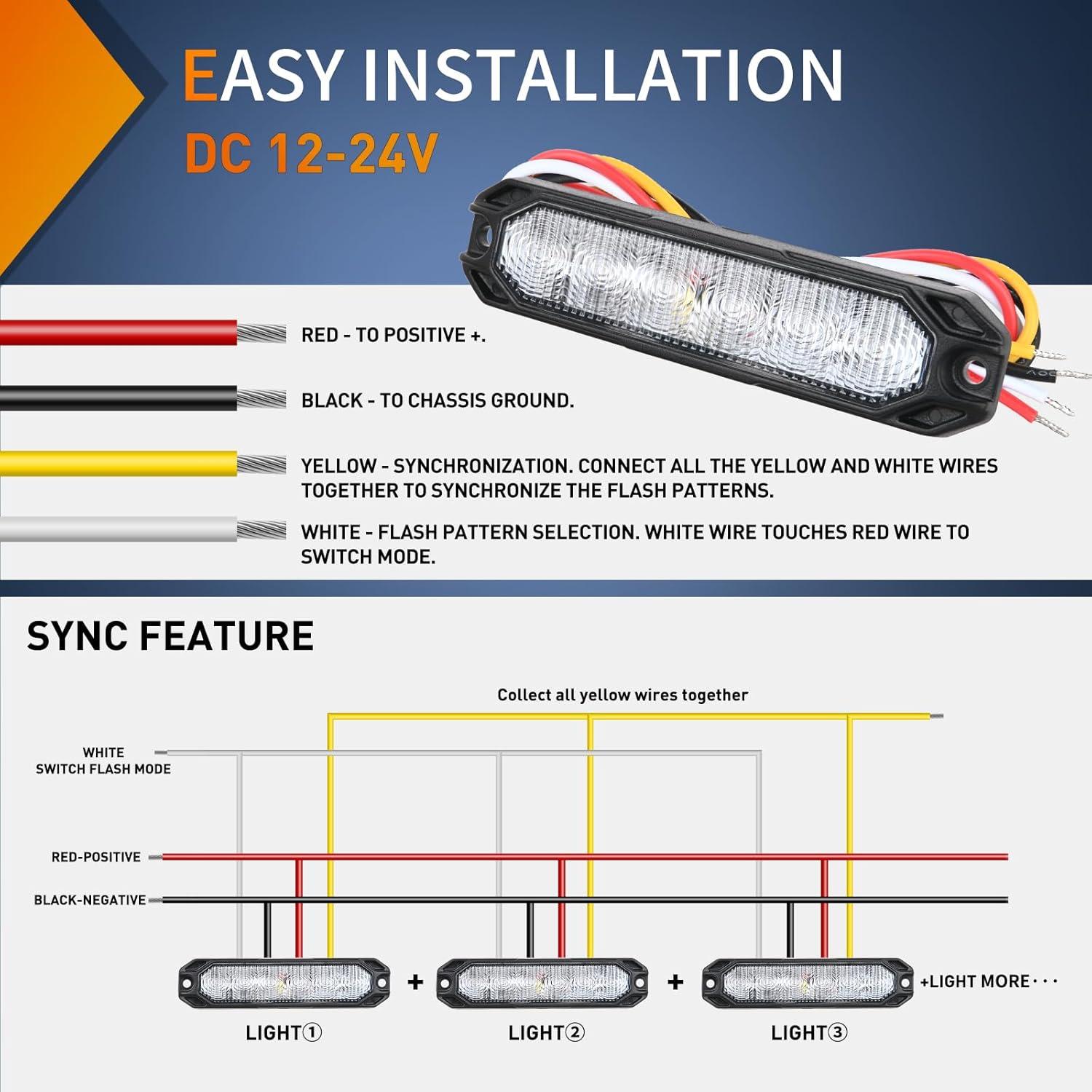 imageNilight 6LED Emergency Strobe Lights 4PCS Ultra Slim Surface Mount Hazard Caution Light bar 1224V Sync Feature Warning Flashing Light kit for Truck Car Vehicle ATV SUV UTV Purple and WhiteBlue