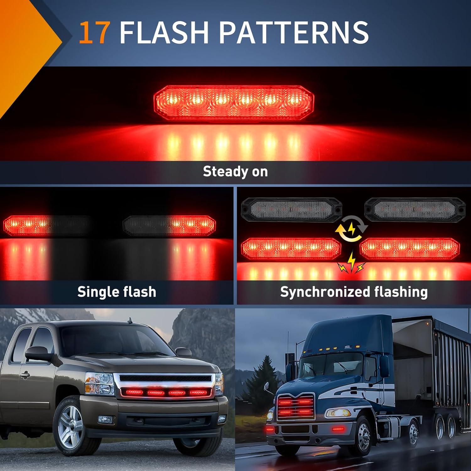 imageNilight 6LED Emergency Strobe Lights 4PCS Ultra Slim Surface Mount Hazard Caution Light bar 1224V Sync Feature Warning Flashing Light kit for Truck Car Vehicle ATV SUV UTV Purple and Whiteclear