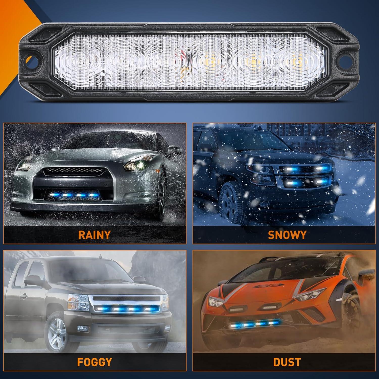 imageNilight 6LED Emergency Strobe Lights 4PCS Ultra Slim Surface Mount Hazard Caution Light bar 1224V Sync Feature Warning Flashing Light kit for Truck Car Vehicle ATV SUV UTV Purple and WhiteBule White