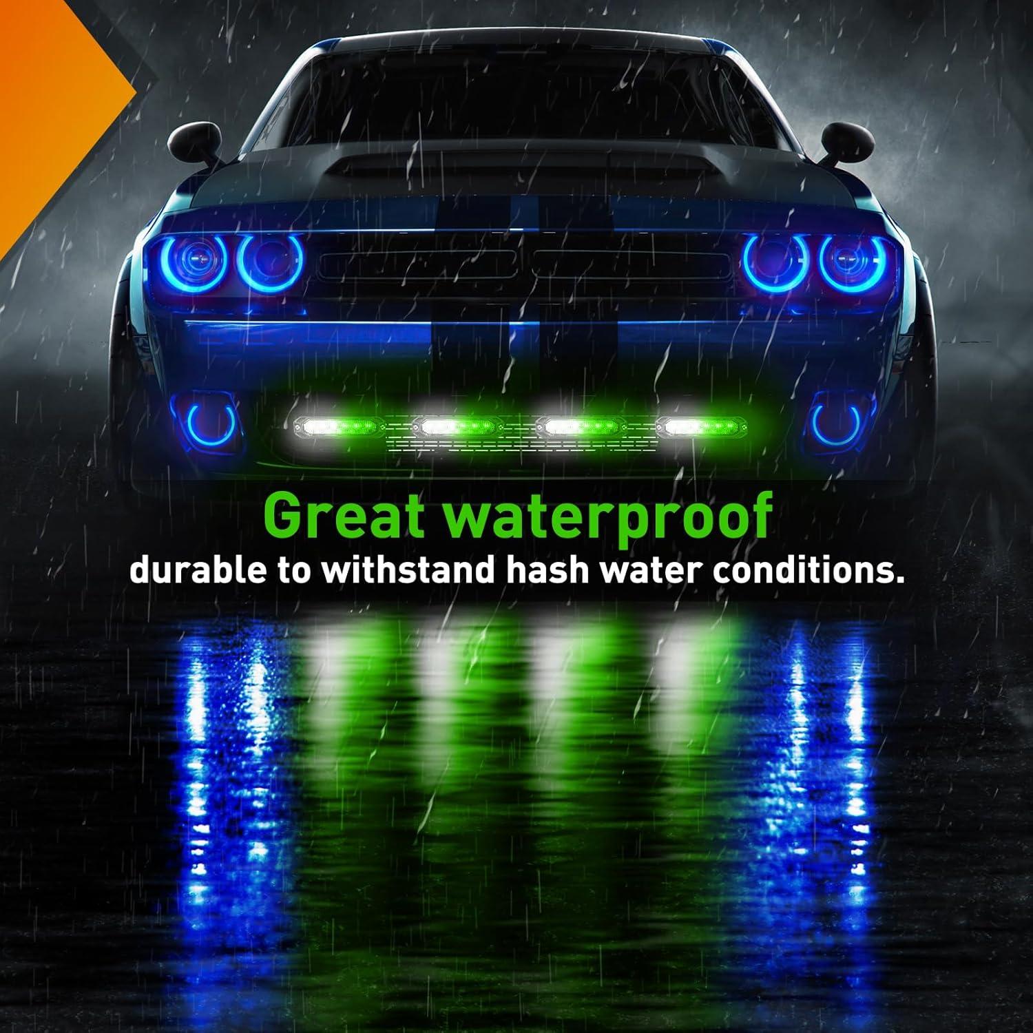 imageNilight 6LED Emergency Strobe Lights 4PCS Ultra Slim Surface Mount Hazard Caution Light bar 1224V Sync Feature Warning Flashing Light kit for Truck Car Vehicle ATV SUV UTV Purple and WhiteGreen White