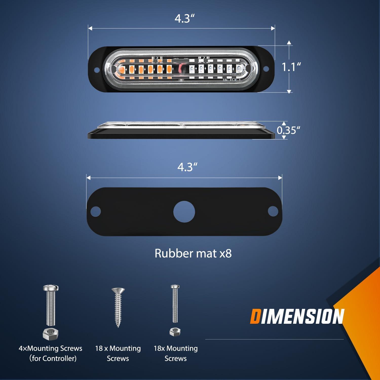 imageNilight 8PCS Led Strobe Lights with Controller 12V 24V Sync Feature Amber Green Strobe Light 12 LED Surface Mount Emergency Hazard Warning Lights with Strobe Controller for Vehicle Car Truck RV ATV