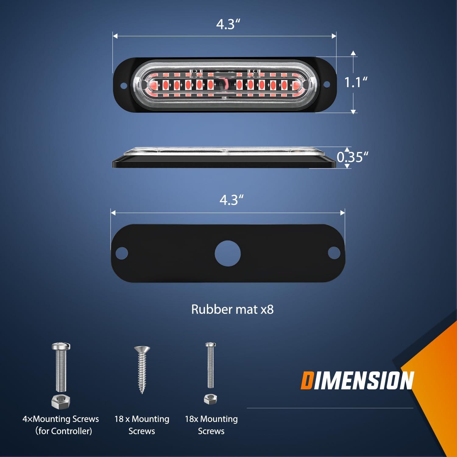 imageNilight 8PCS Led Strobe Lights with Controller 12V 24V Sync Feature Red Strobe Light 12 LED Surface Mount Emergency Hazard Warning Lights with Strobe Controller for Vehicle Car Truck RV ATV