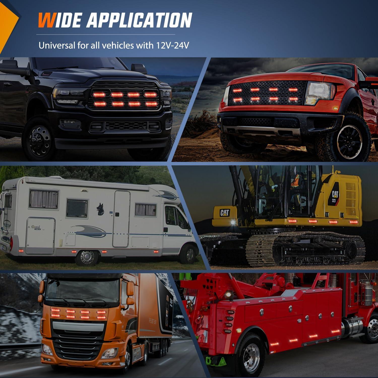 imageNilight 8PCS Led Strobe Lights with Controller 12V 24V Sync Feature Red Strobe Light 12 LED Surface Mount Emergency Hazard Warning Lights with Strobe Controller for Vehicle Car Truck RV ATV