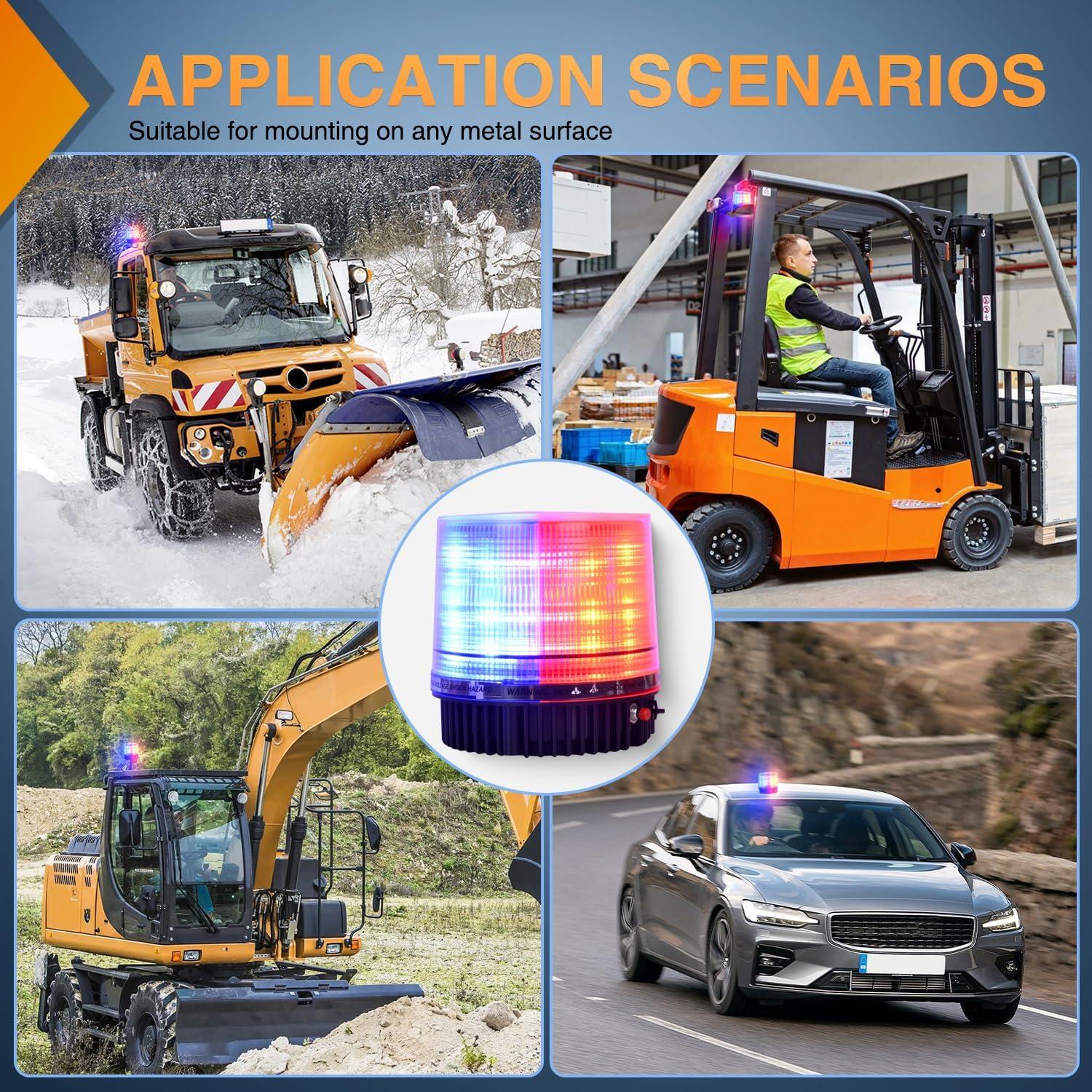 imageNilight Amber Beacon Light 12V24V Aluminum Base Flashing Safety Warning Lights Permanent ampamp Magnet Mount LED Emergency Rotating Strobe Light for Forklift Truck Tractor UTV Snow Plow 2 Years WarrantyRed Blue