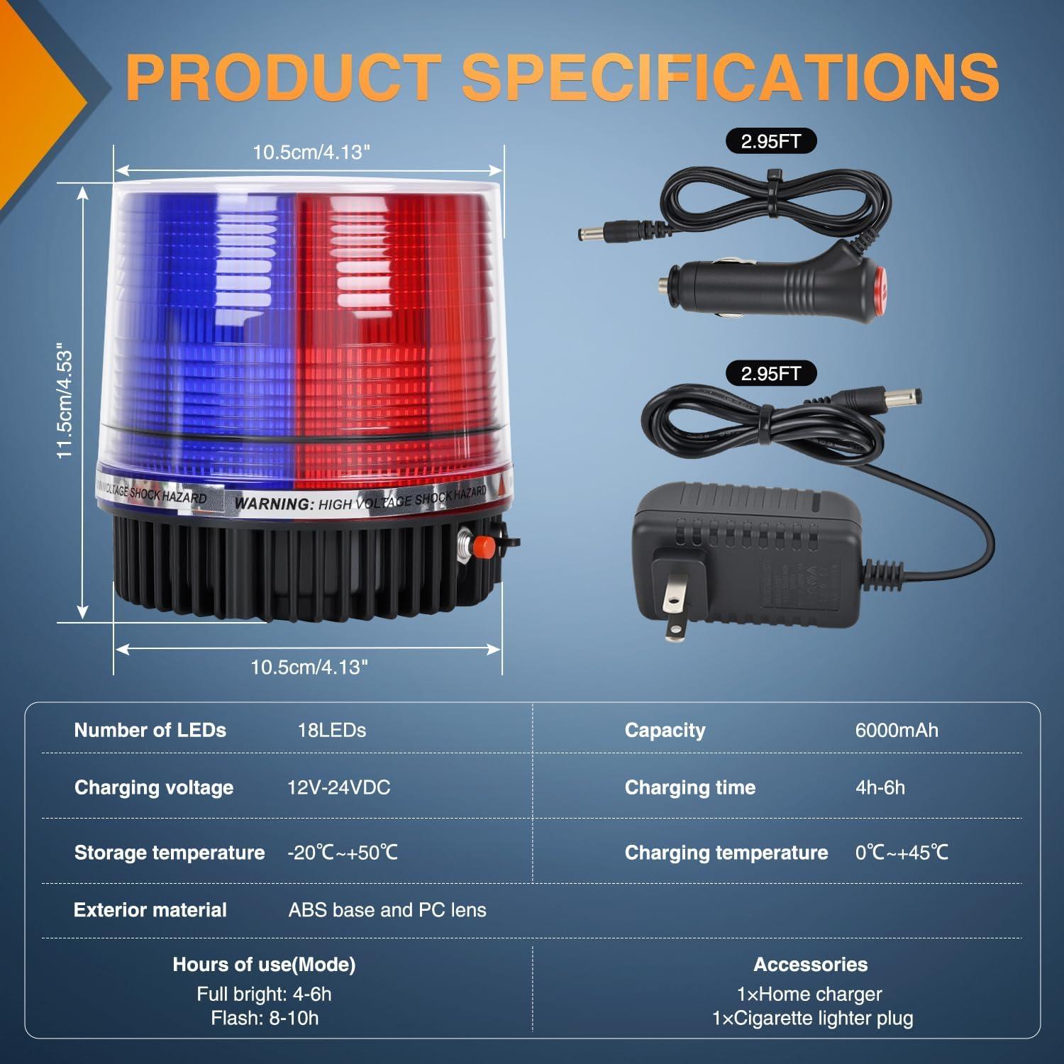 imageNilight Amber Beacon Light 12V24V Aluminum Base Flashing Safety Warning Lights Permanent ampamp Magnet Mount LED Emergency Rotating Strobe Light for Forklift Truck Tractor UTV Snow Plow 2 Years WarrantyRed Blue