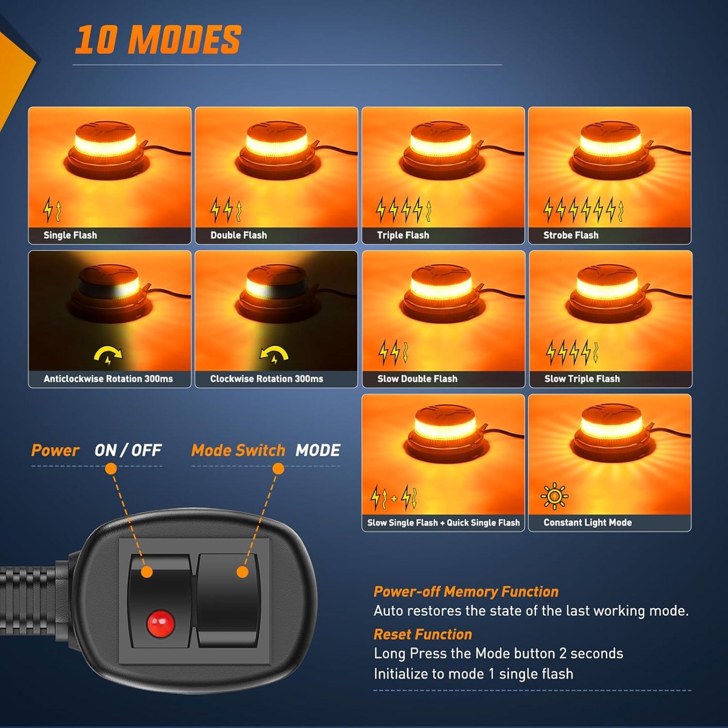 imageNilight Amber Beacon Light 12V24V Aluminum Base Flashing Safety Warning Lights Permanent ampamp Magnet Mount LED Emergency Rotating Strobe Light for Forklift Truck Tractor UTV Snow Plow 2 Years WarrantyAluminum Base