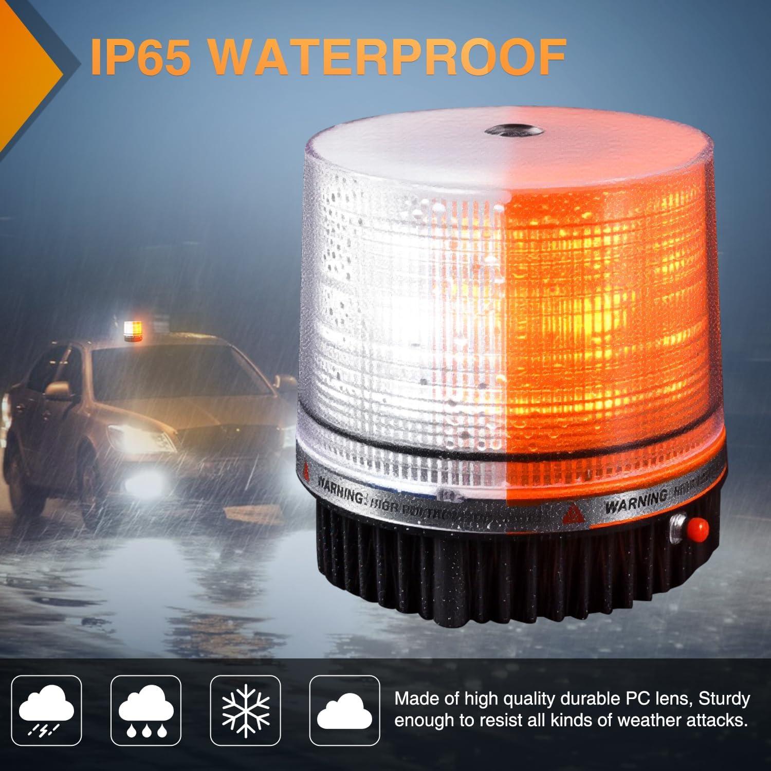imageNilight Amber Beacon Light 12V24V Aluminum Base Flashing Safety Warning Lights Permanent ampamp Magnet Mount LED Emergency Rotating Strobe Light for Forklift Truck Tractor UTV Snow Plow 2 Years WarrantyAmber White